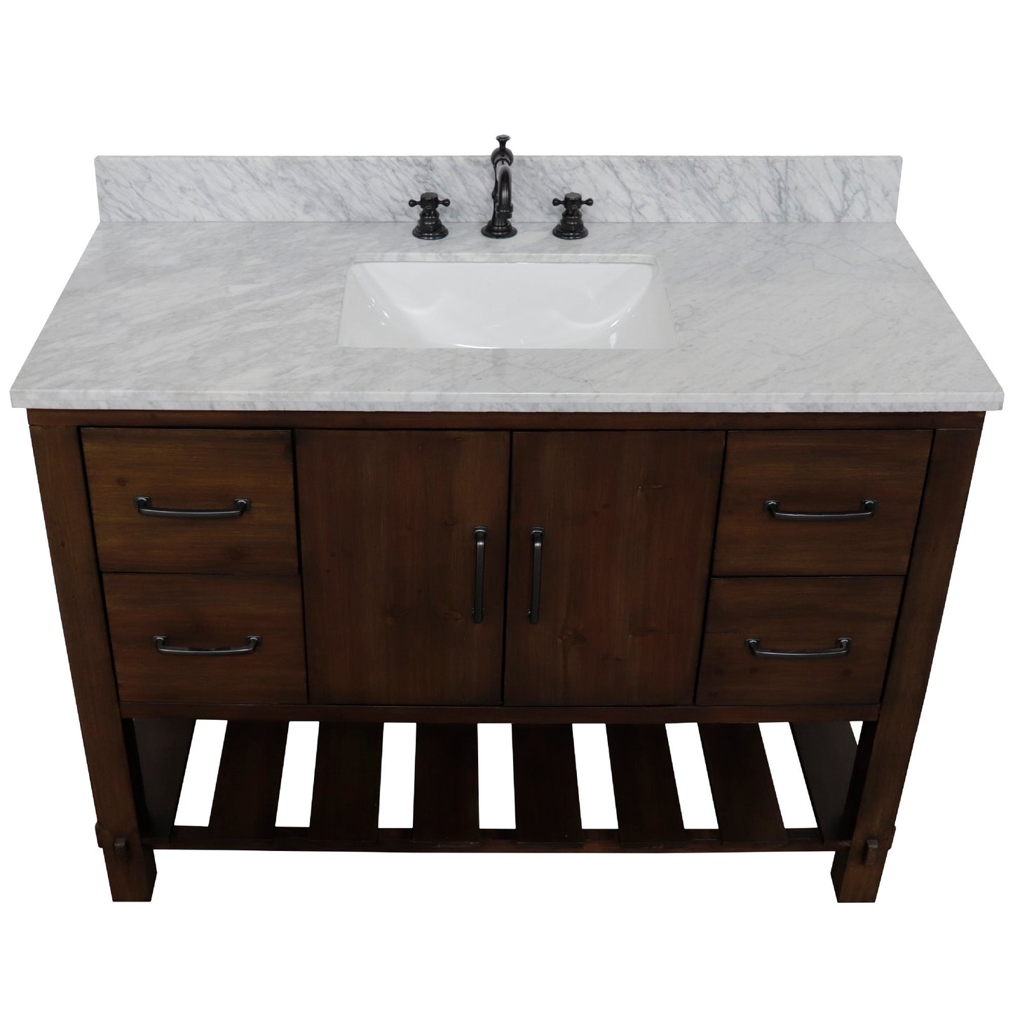 48" Single Sink Vanity Rustic Wood Finish in White marble Top