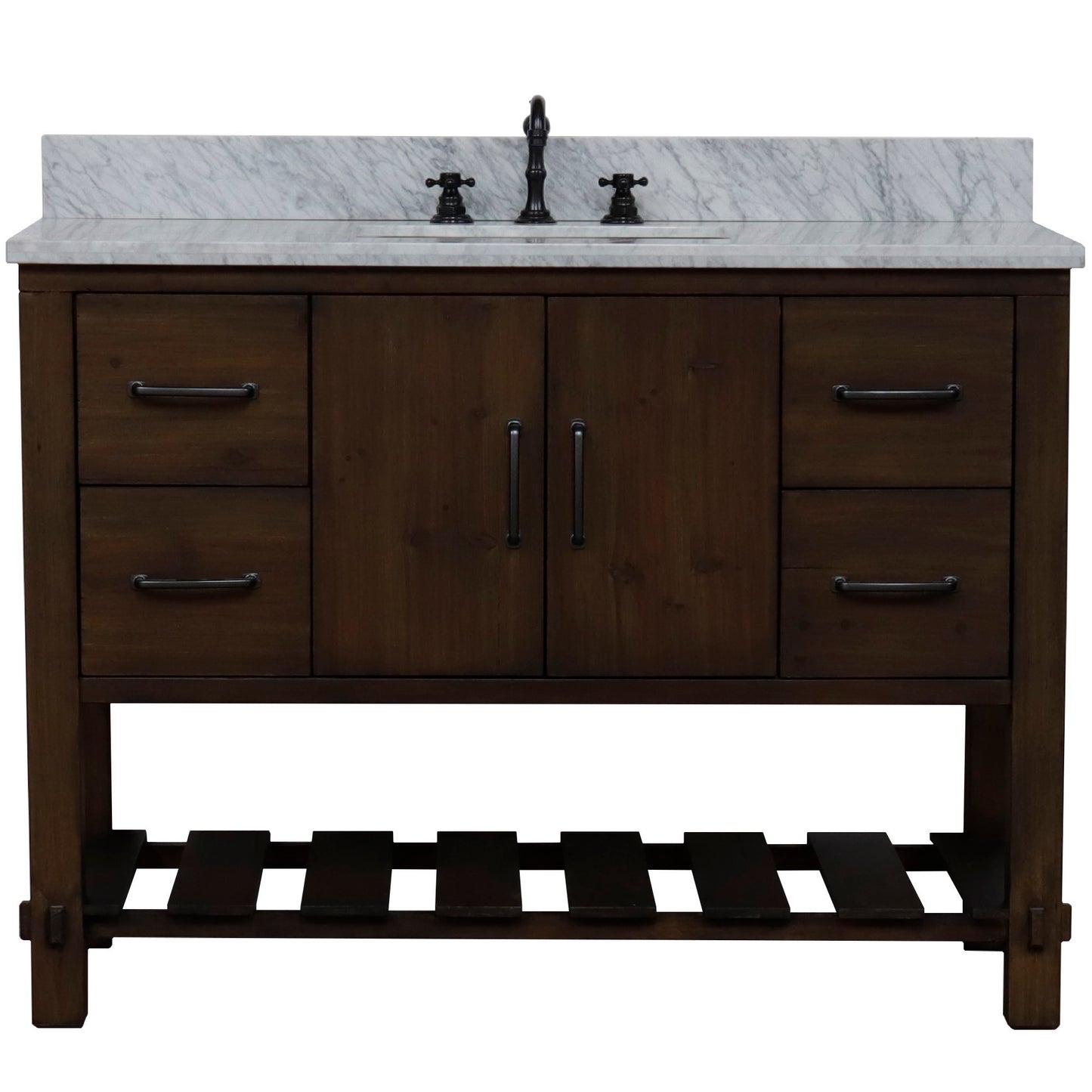 48" Single Sink Vanity Rustic Wood Finish in White marble Top