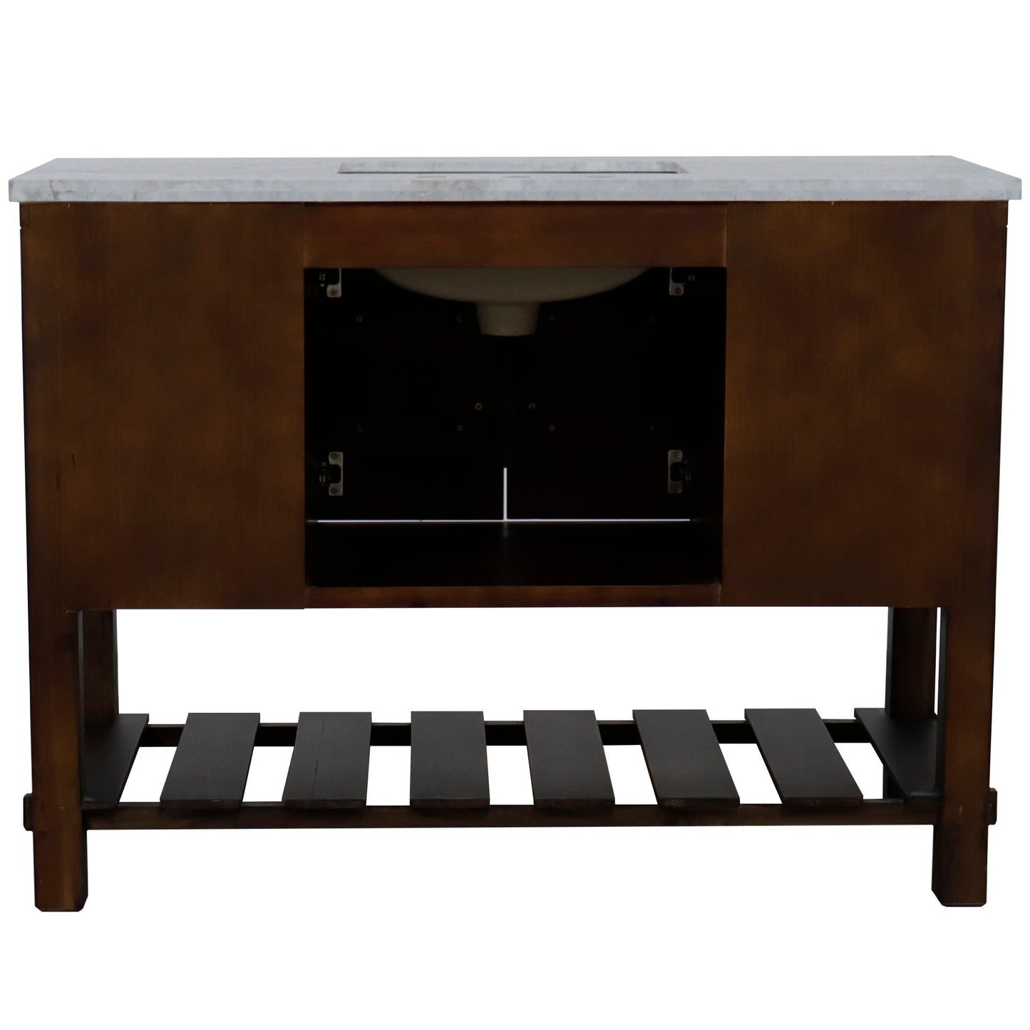 48" Single Sink Vanity Rustic Wood Finish in White marble Top