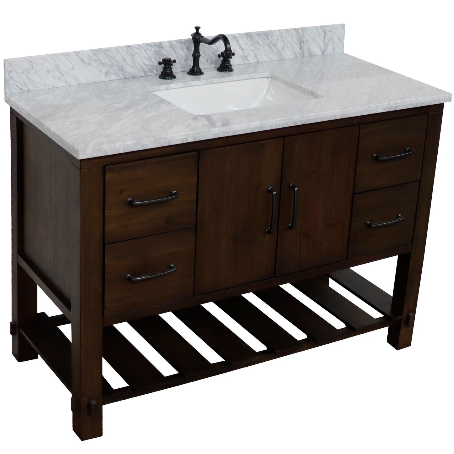 48" Single Sink Vanity Rustic Wood Finish in White marble Top