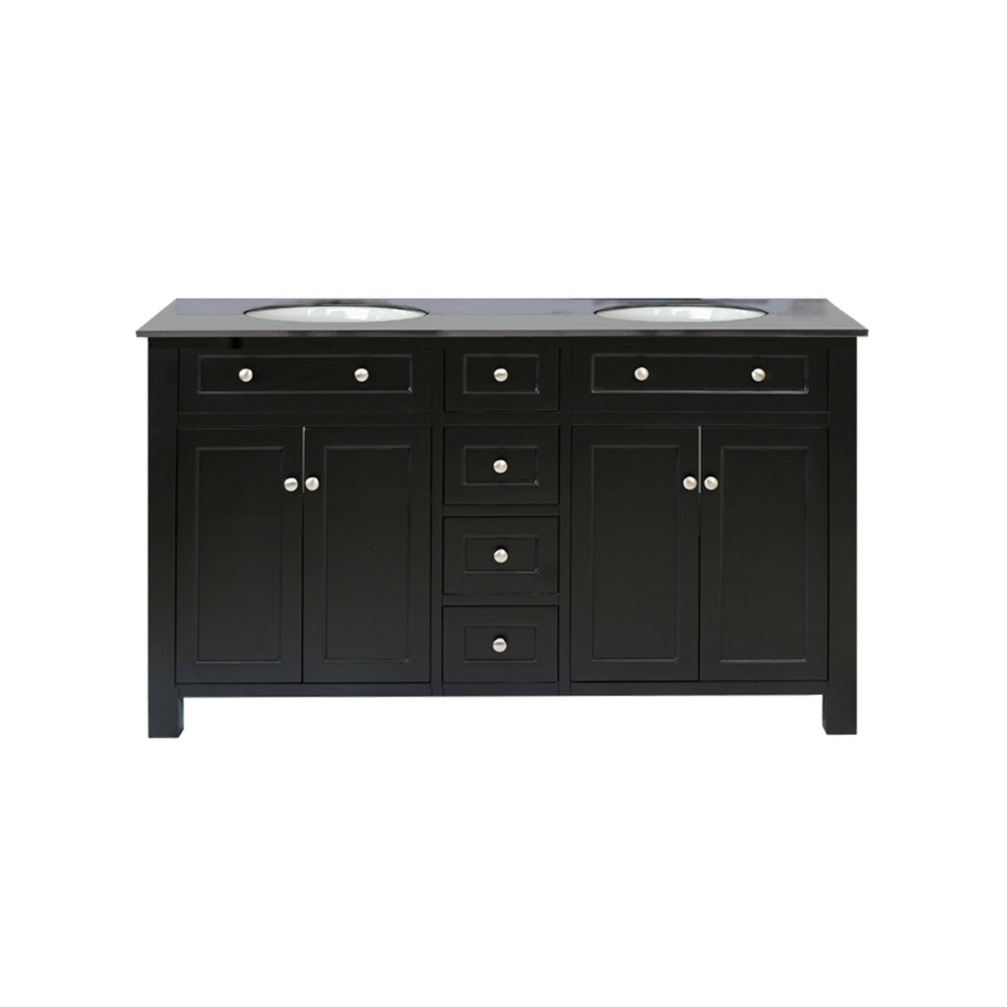 62" Double sink vanity wood black Black Galaxy Top