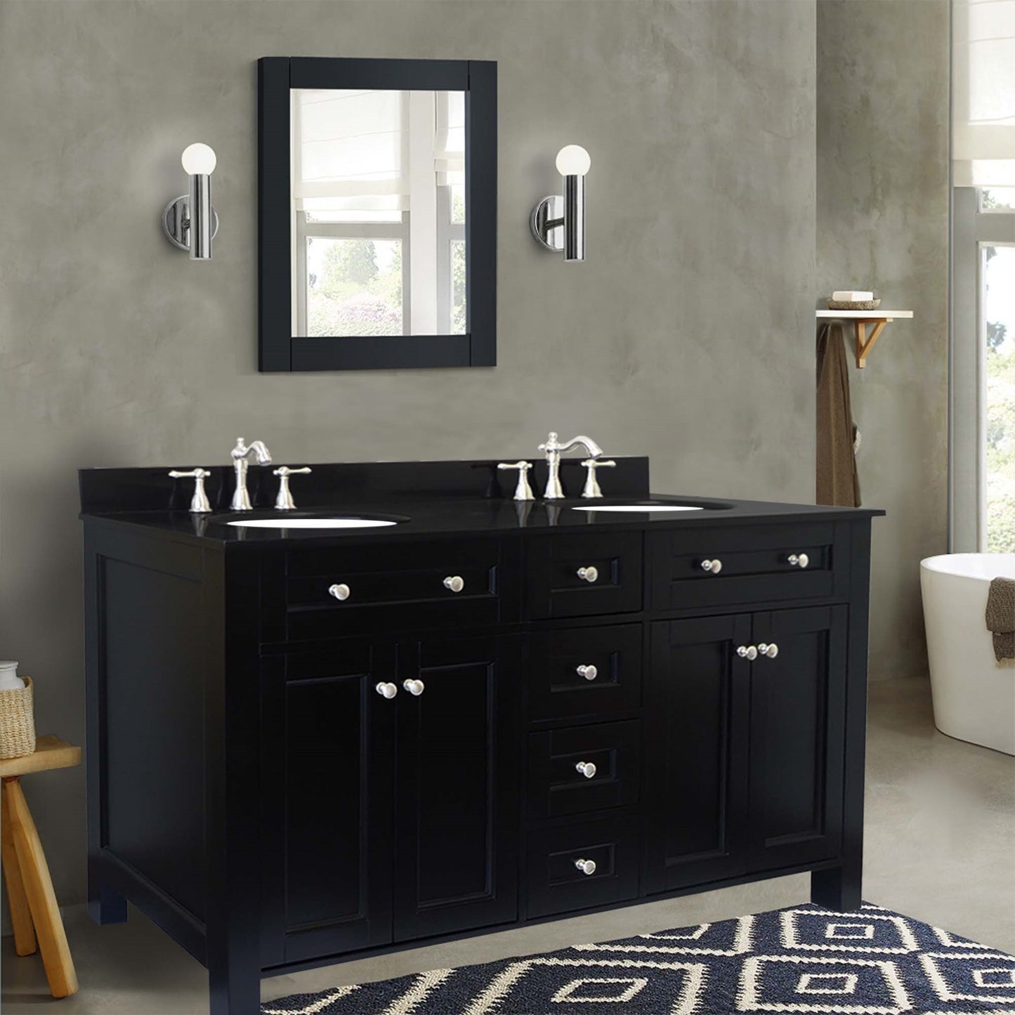 62" Double sink vanity wood black