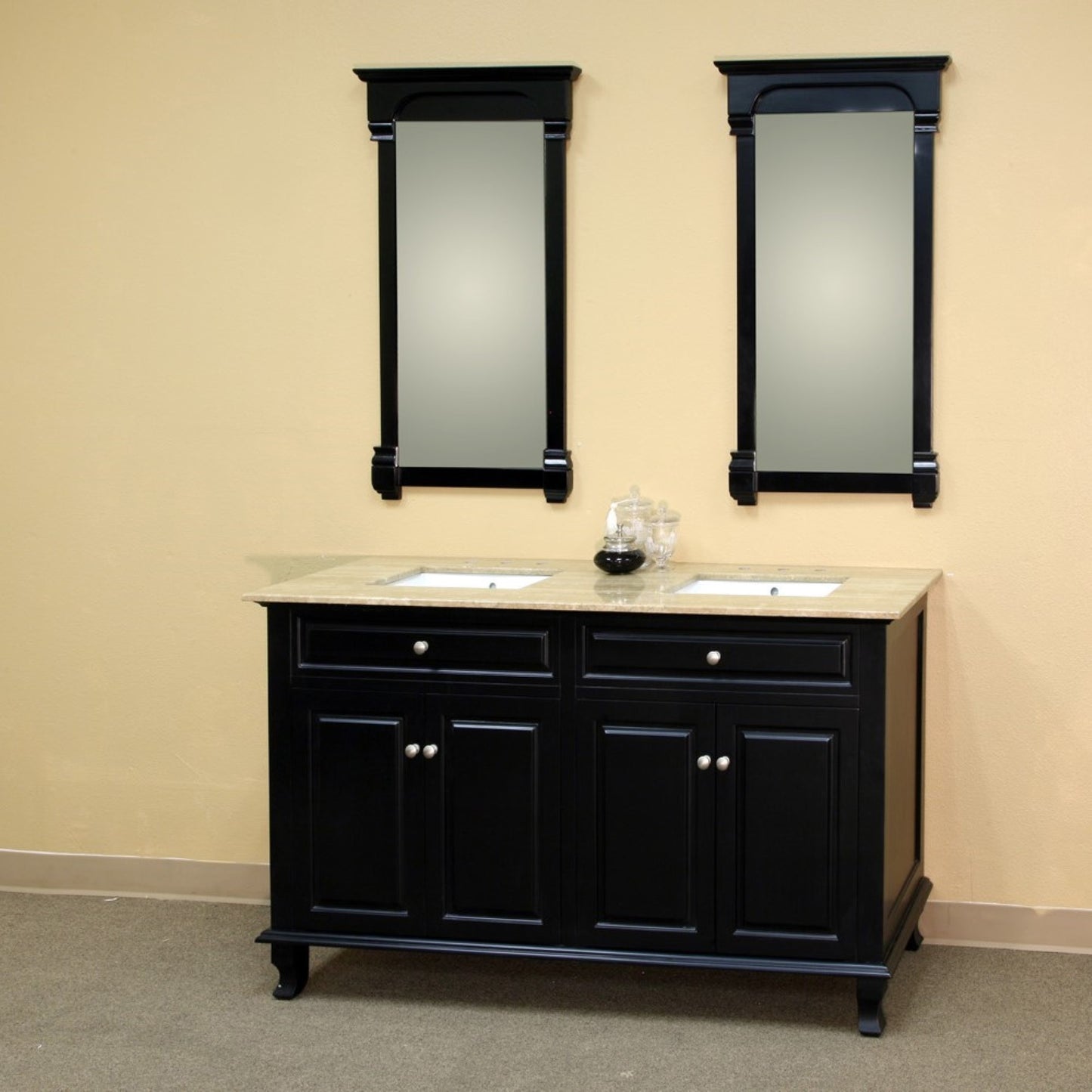 62" Double sink vanity wood ebony