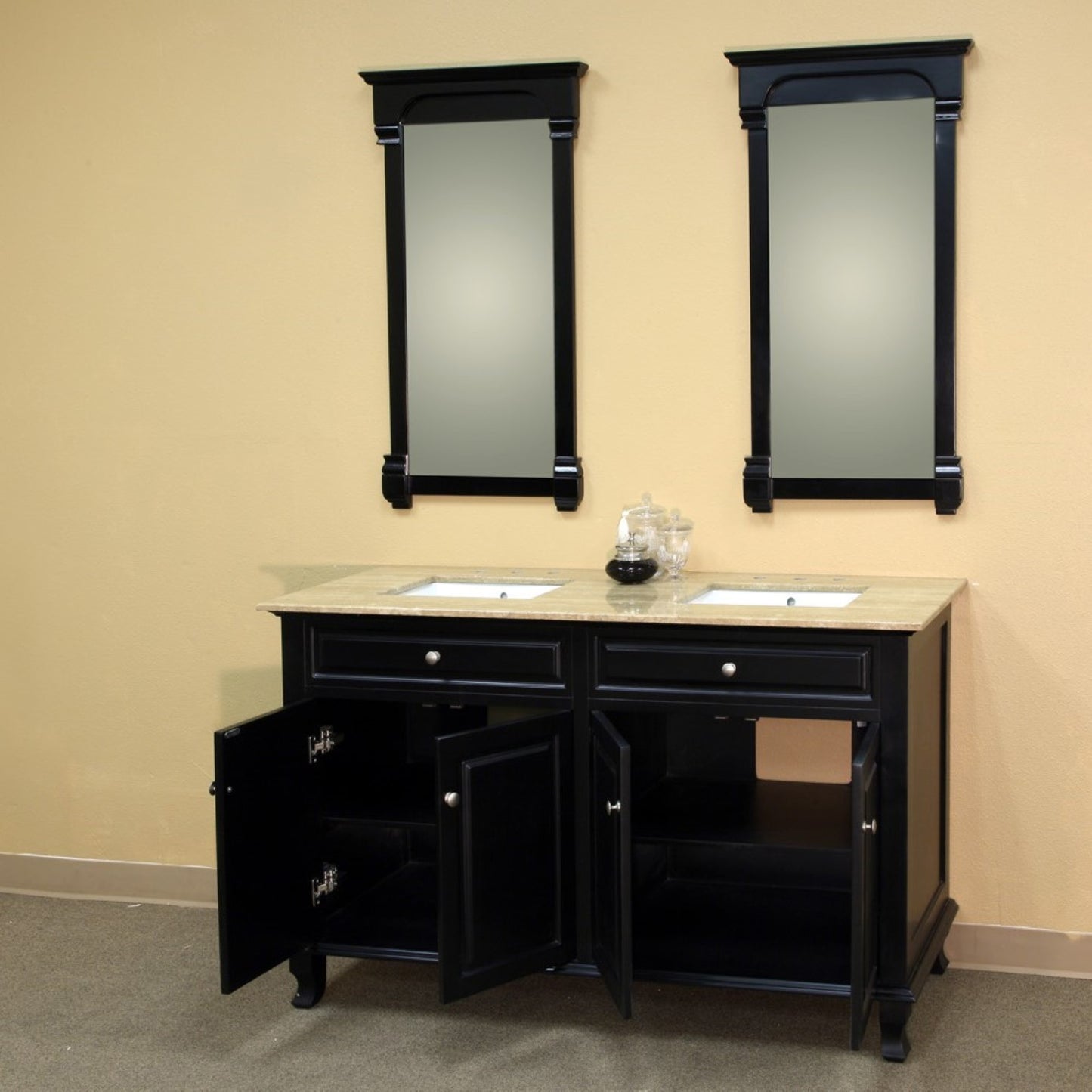 62" Double sink vanity wood ebony