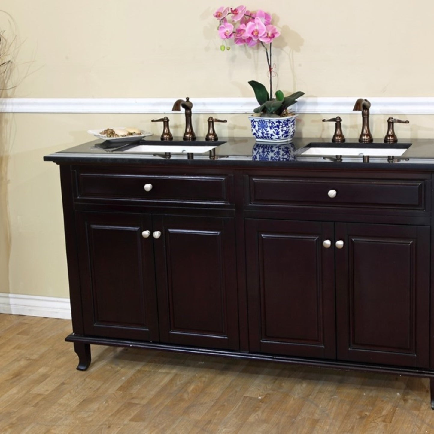 62" Double sink vanity dark mahogany