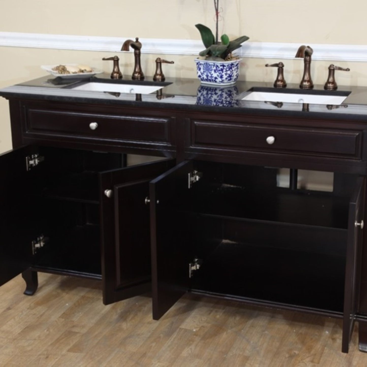 62" Double sink vanity dark mahogany