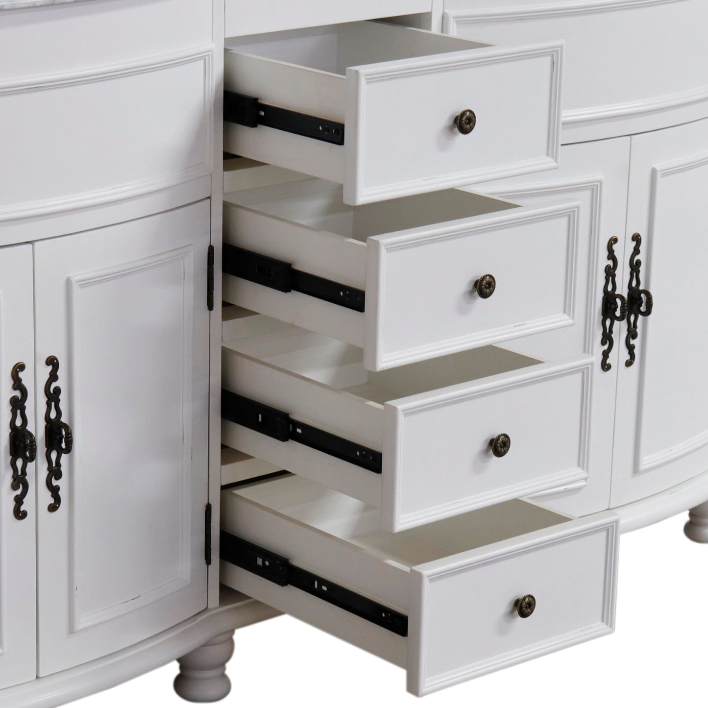 62" Double sink vanity Antique White finish in White Marble top