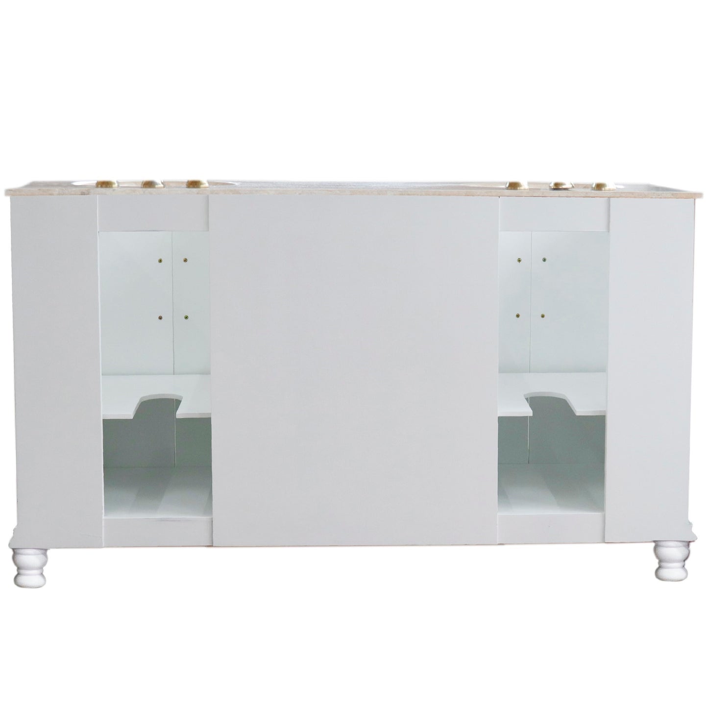 62" Double sink vanity Antique White finish in White Marble top