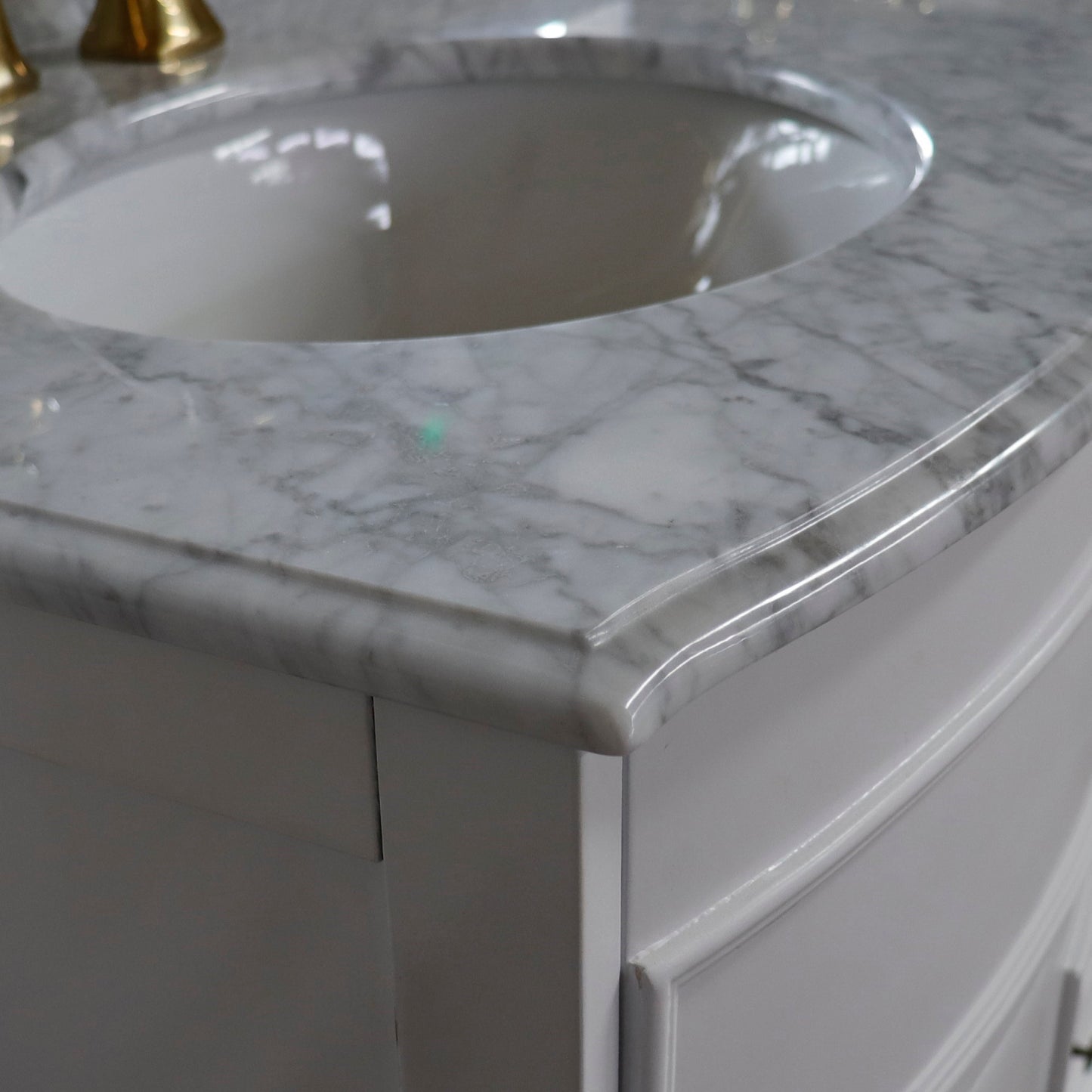 62" Double sink vanity Antique White finish in White Marble top