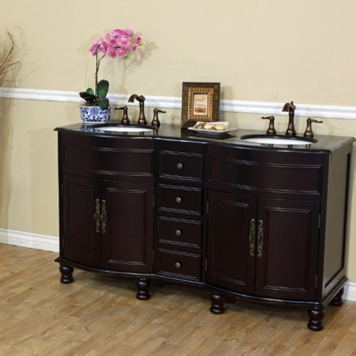62" Double sink vanity dark mahogany black galaxy