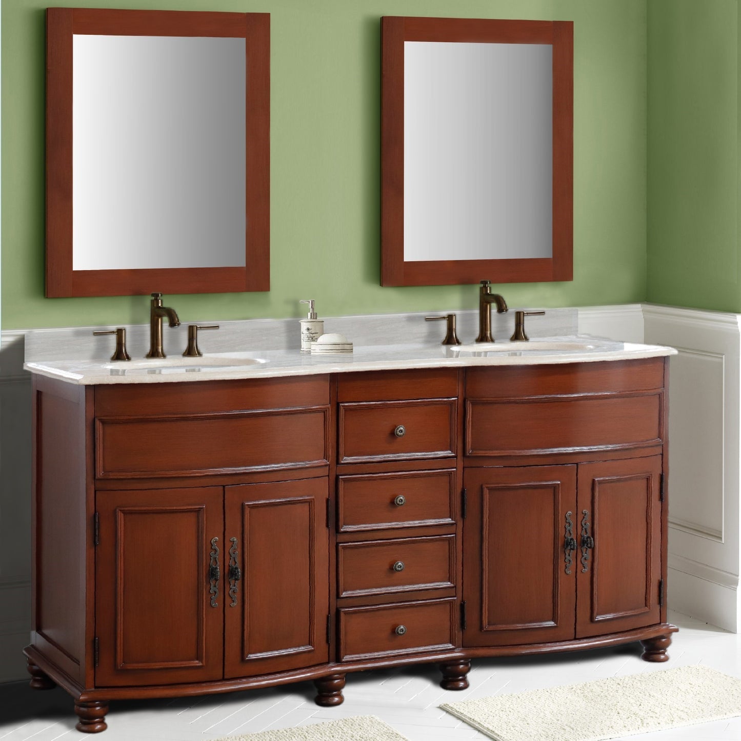 62" Double sink vanity Walnut finish in Cream Marble top