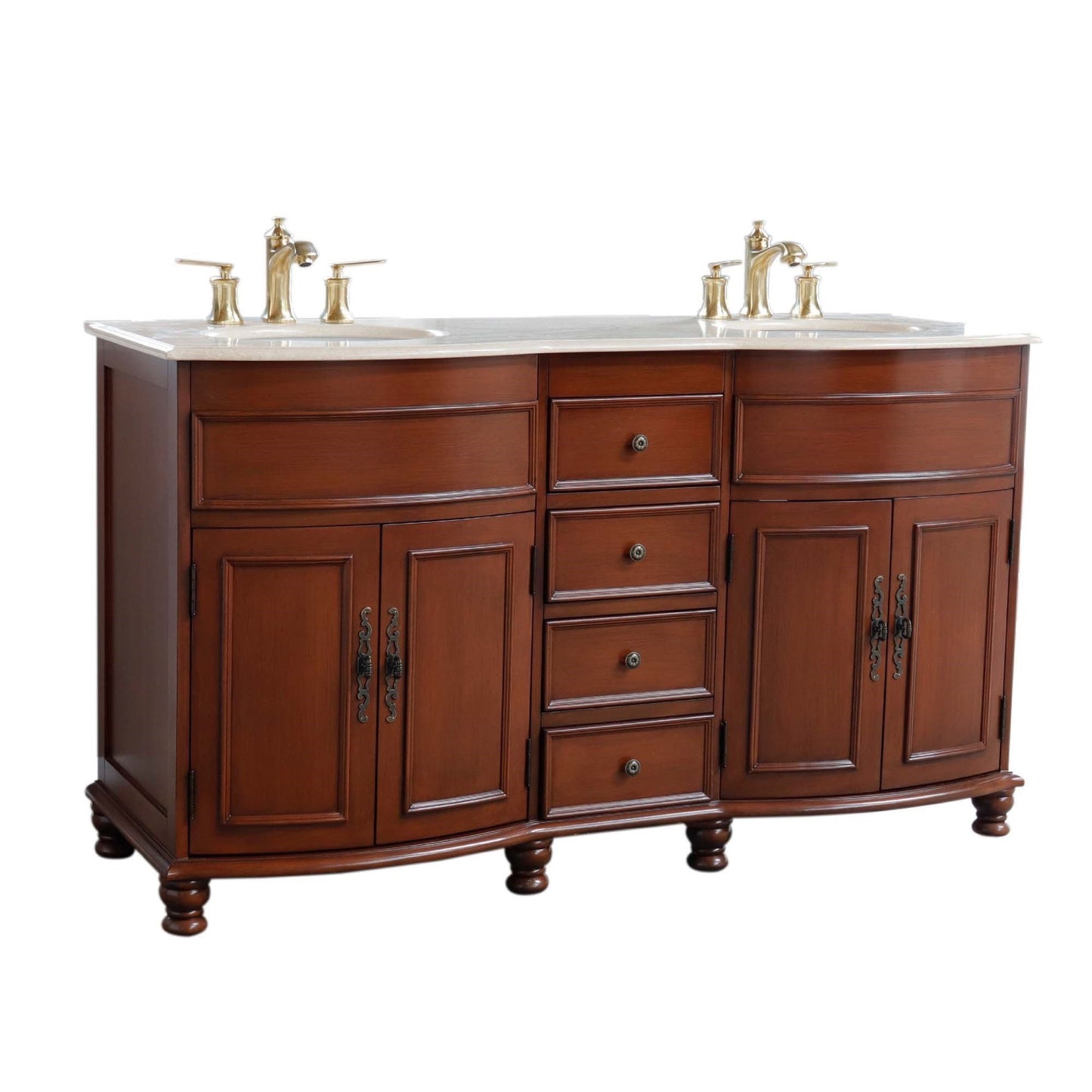 62" Double sink vanity Walnut finish in Cream Marble top