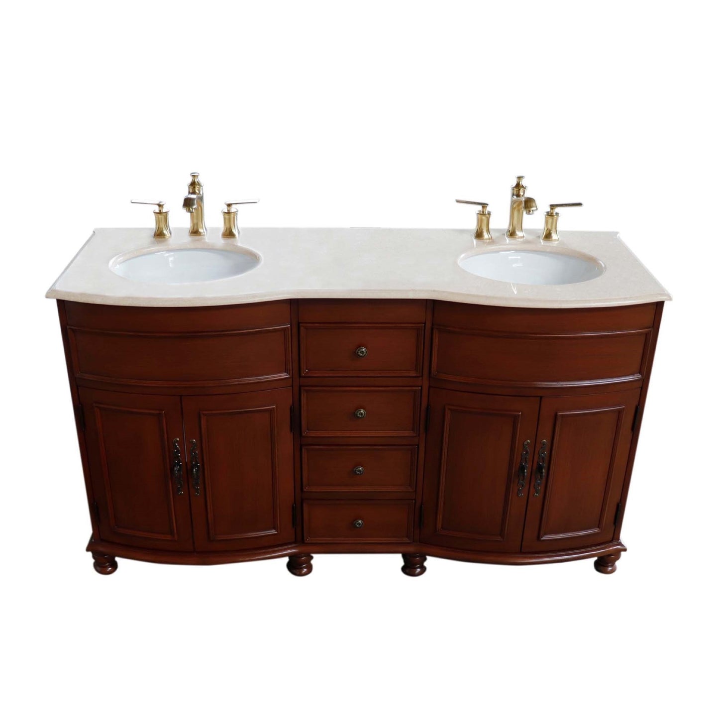 62" Double sink vanity Walnut finish in Cream Marble top