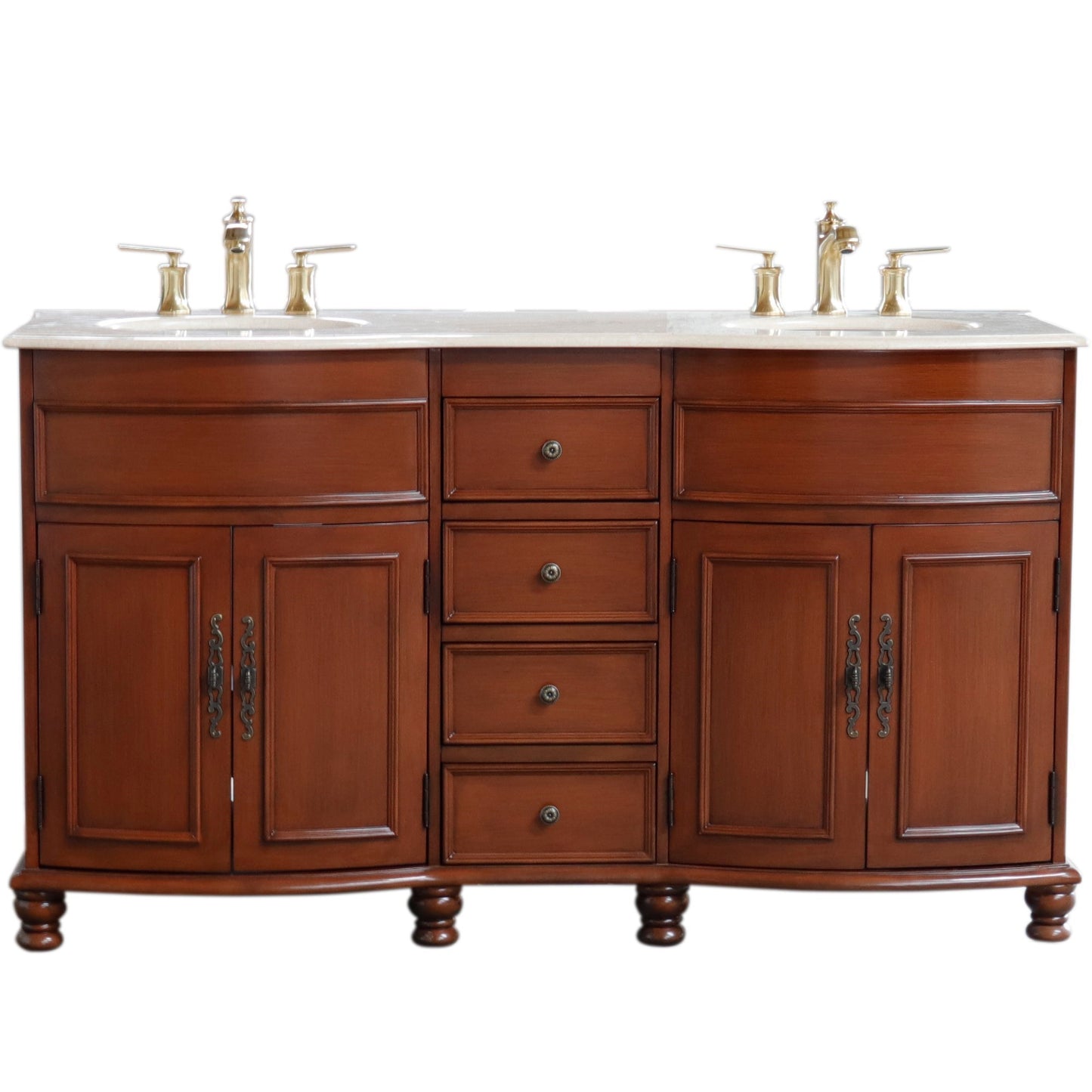 62" Double sink vanity Walnut finish in Cream Marble top
