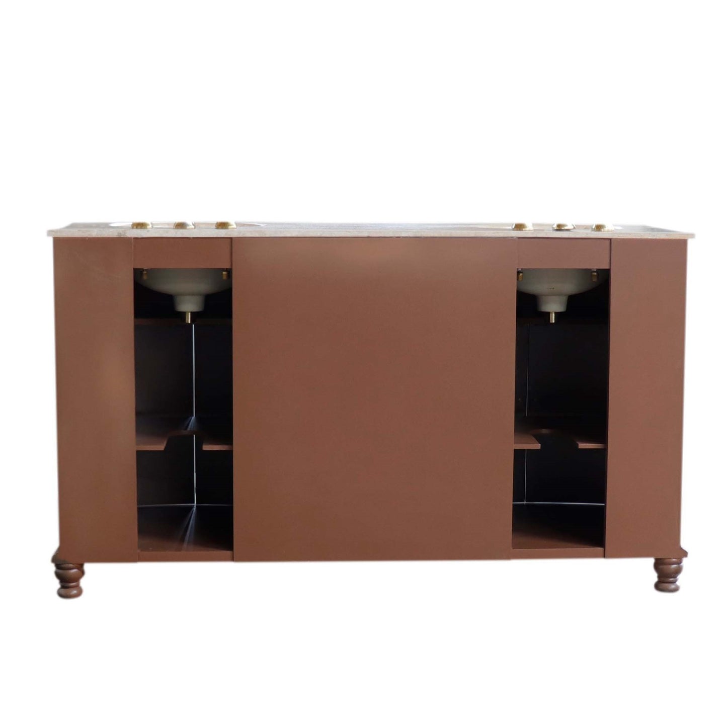 62" Double sink vanity Walnut finish in Cream Marble top