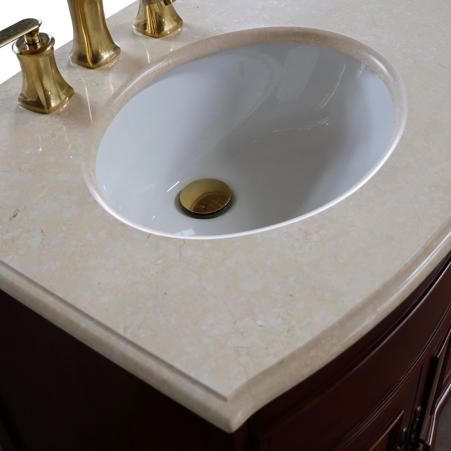 62" Double sink vanity Walnut finish in Cream Marble top