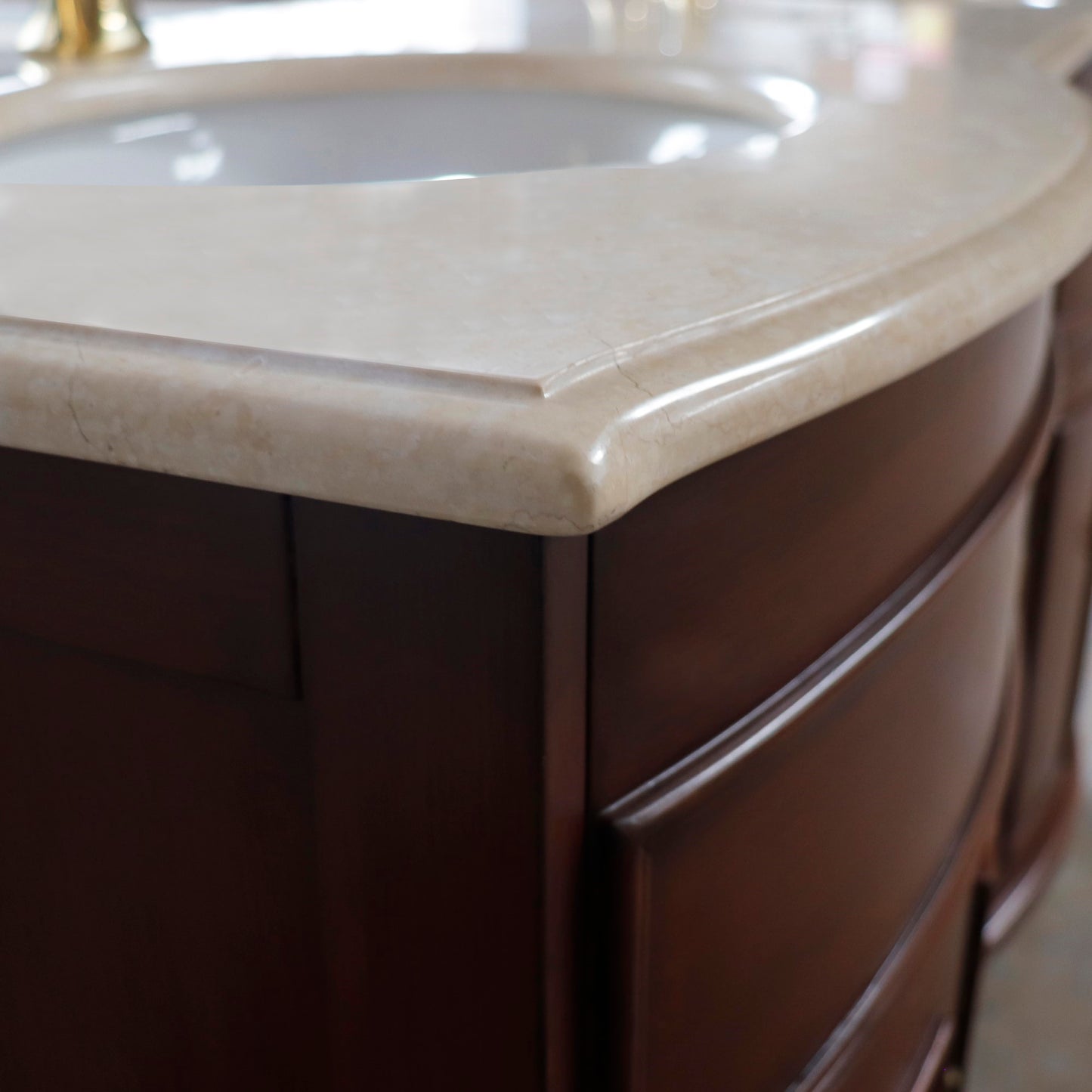 62" Double sink vanity Walnut finish in Cream Marble top