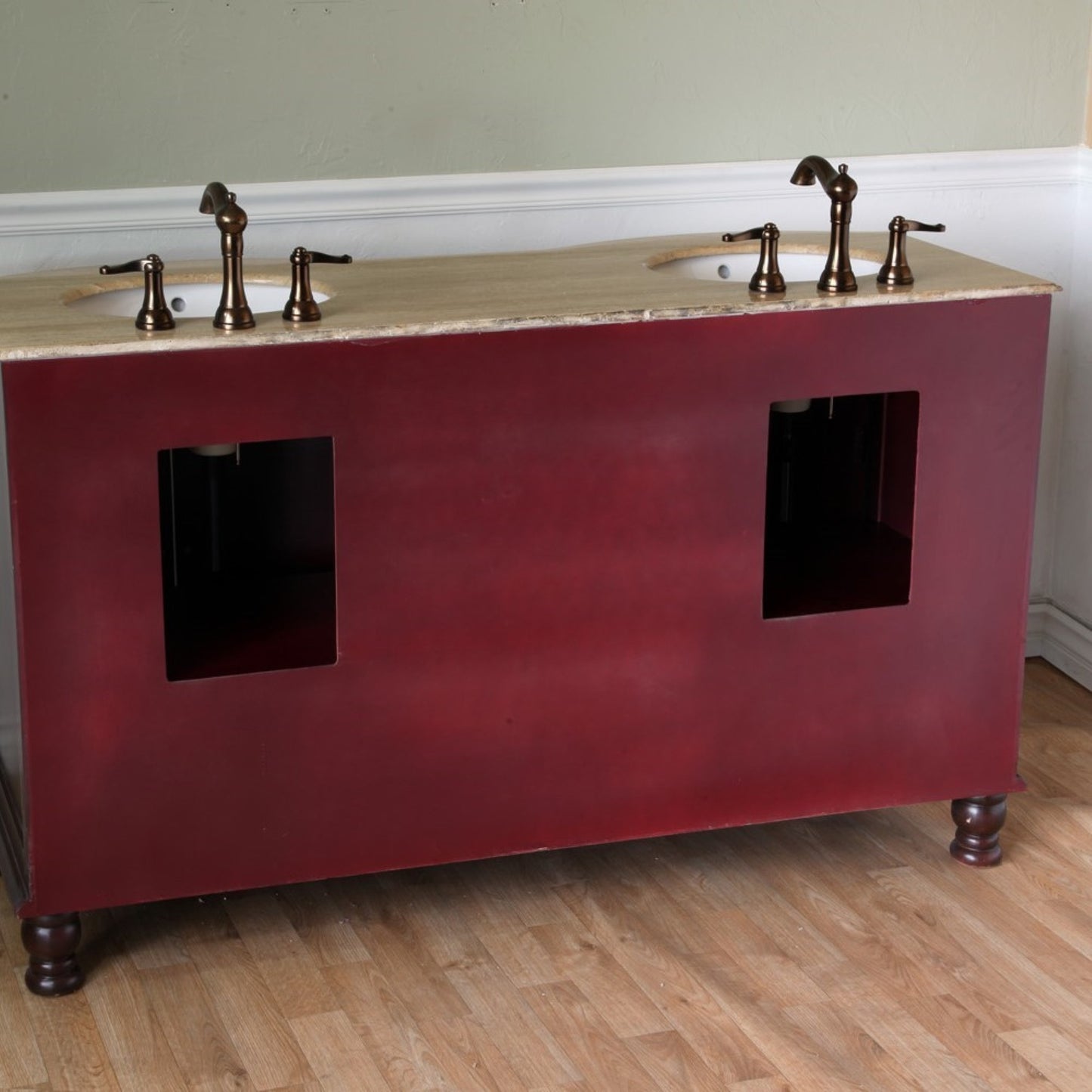 62" Double sink vanity wood walnut travertine