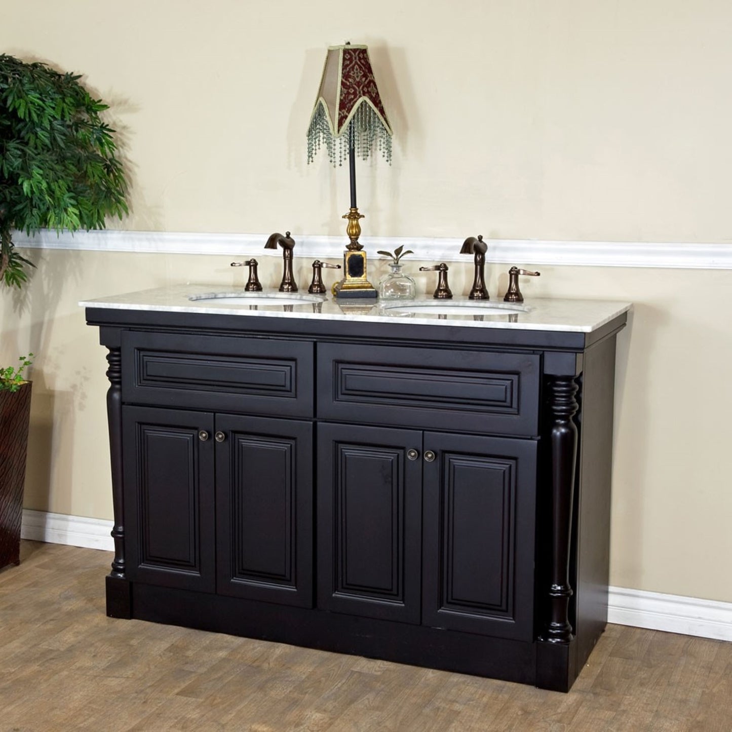 55" Double sink vanity dark mahogany