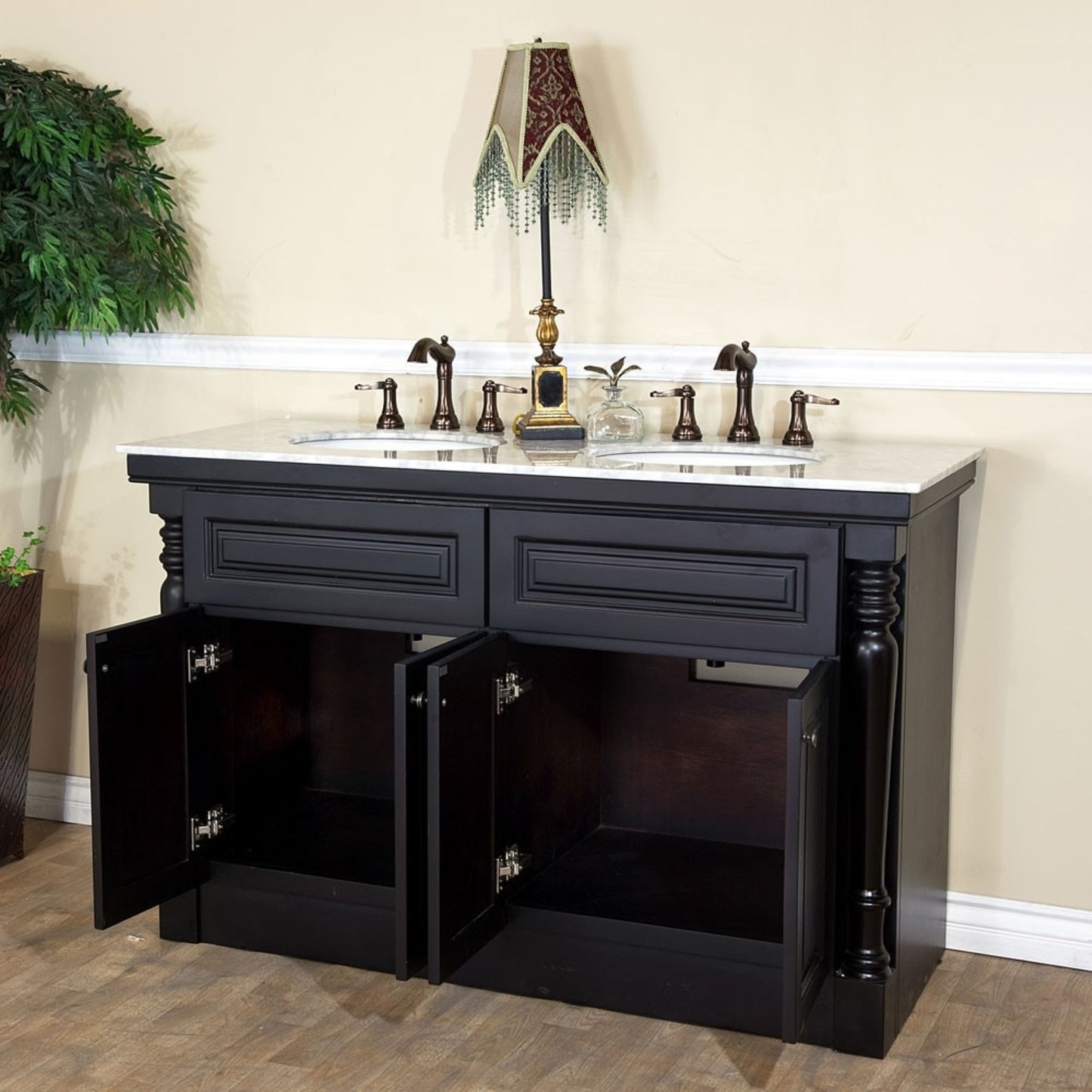 55" Double sink vanity dark mahogany