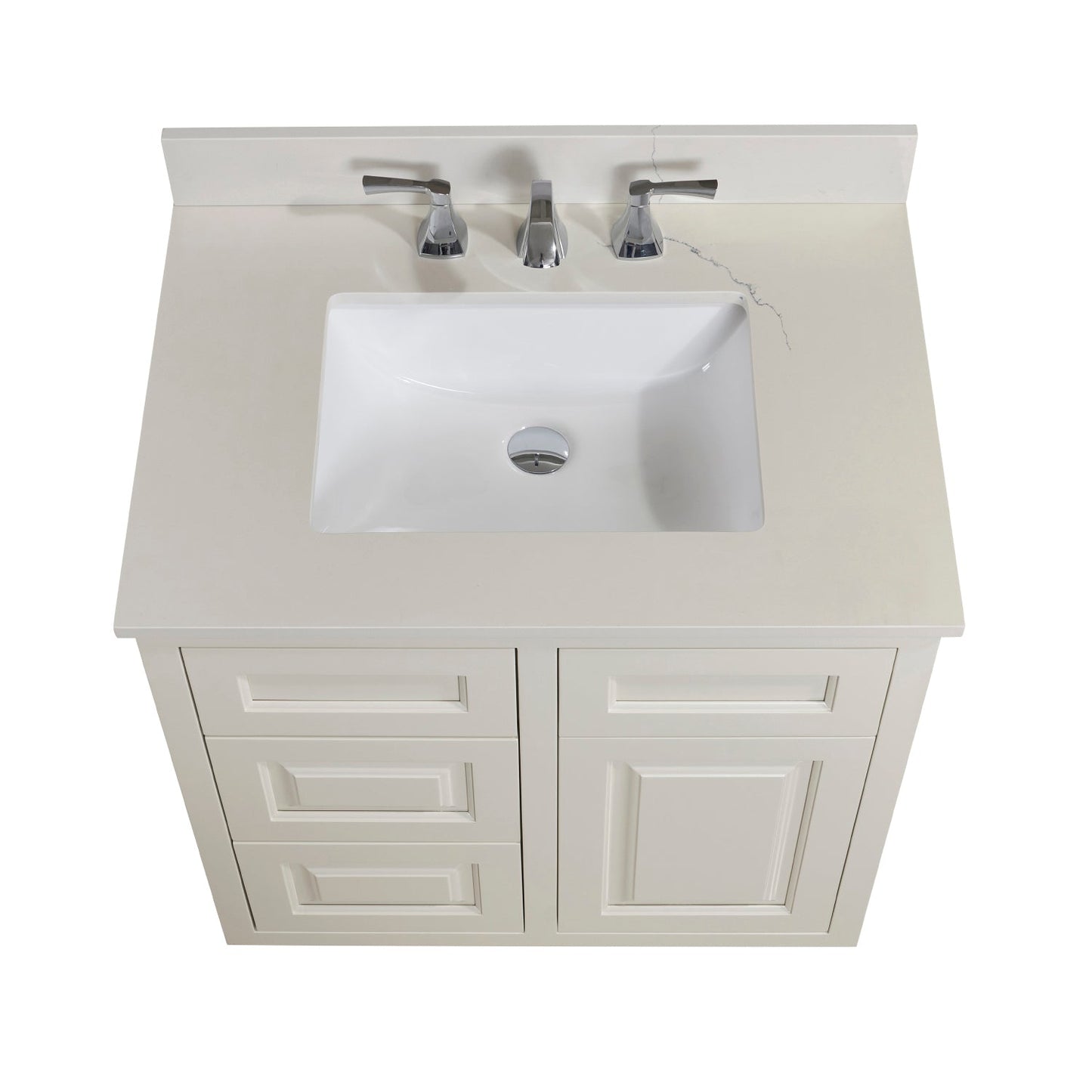 31" Composite Stone Vanity Top in Milano White with White Sink