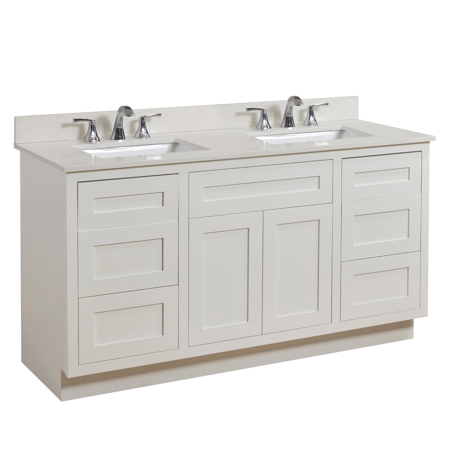 61" Composite Stone Vanity Top in Milano White with White Sink