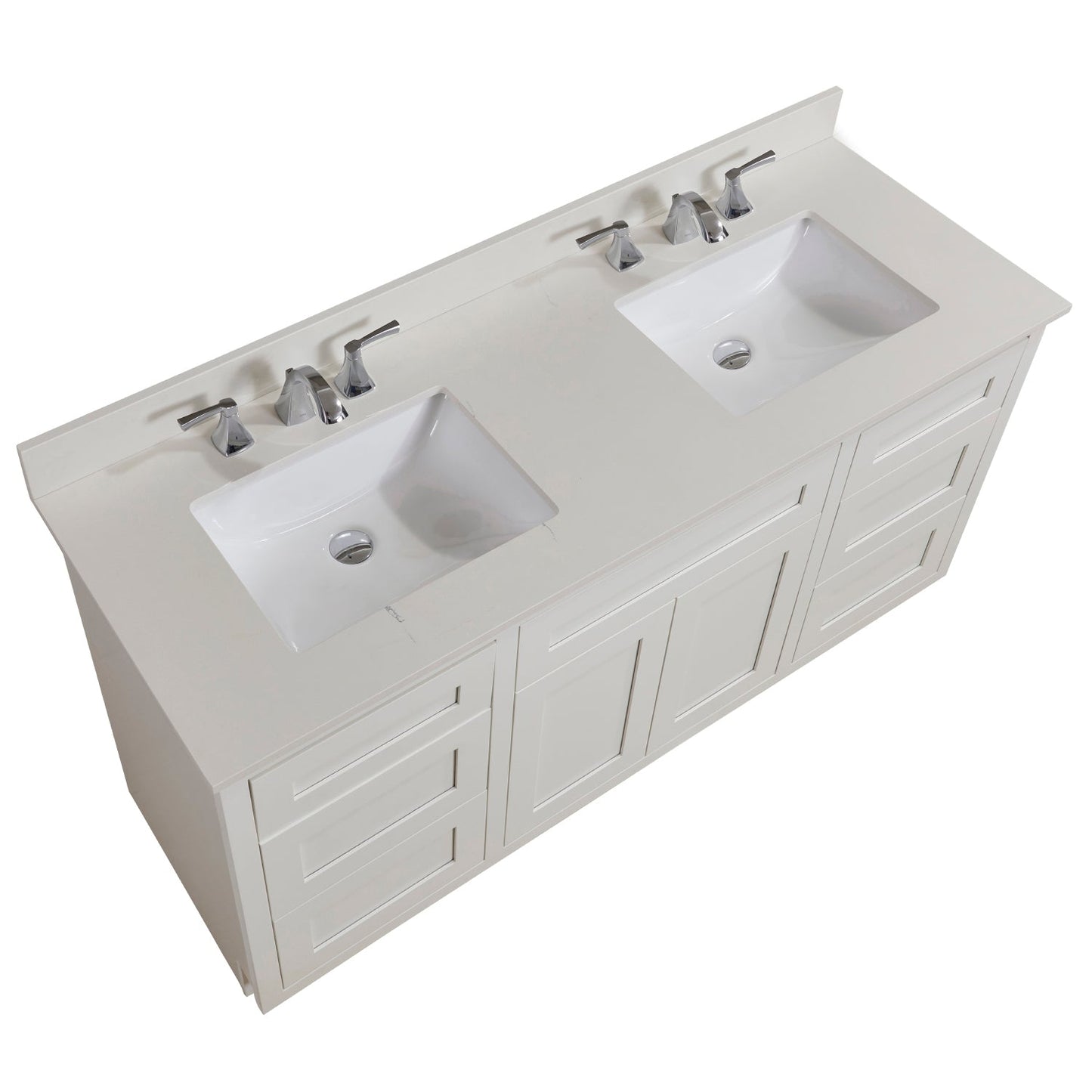 61" Composite Stone Vanity Top in Milano White with White Sink