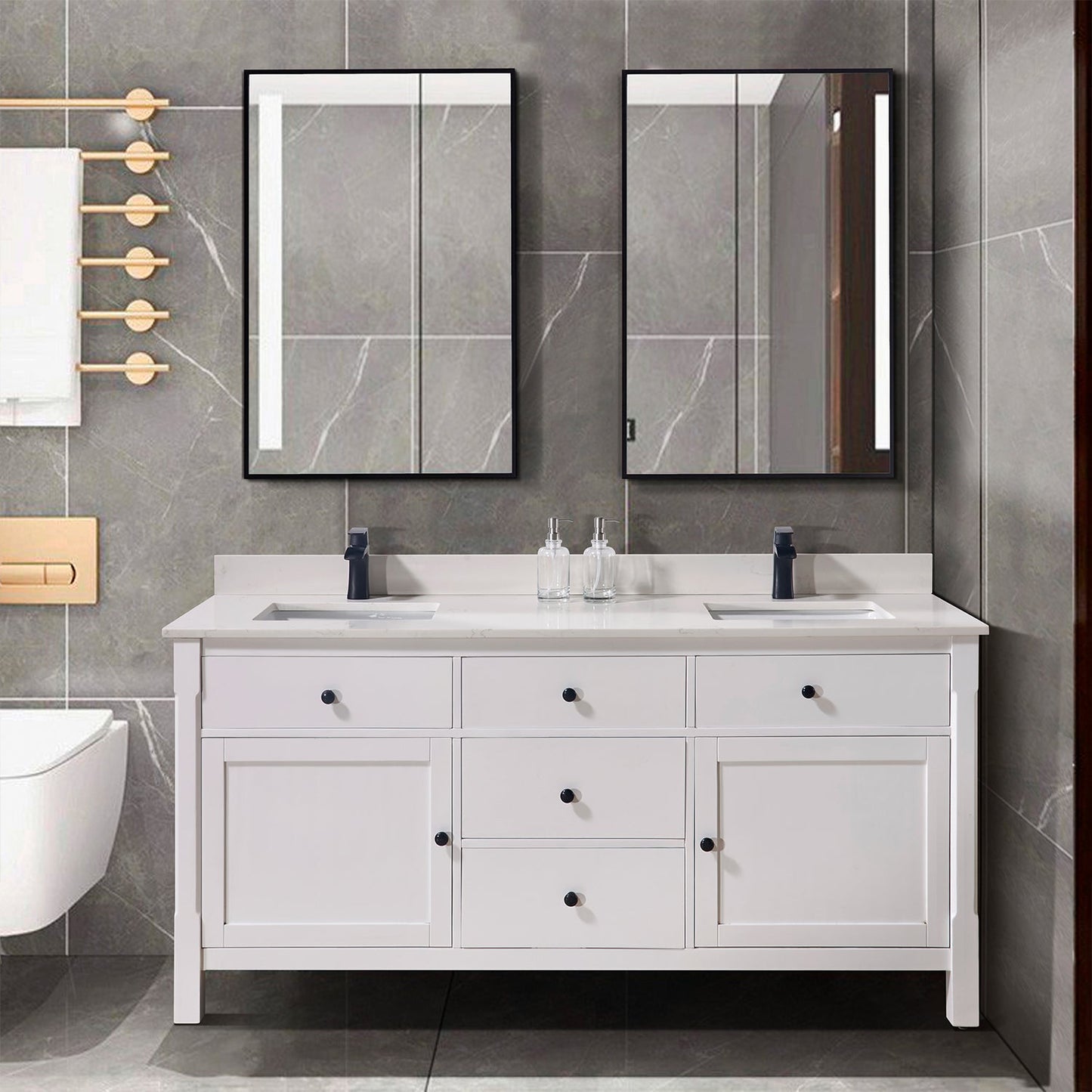 73" Composite Stone Vanity Top in Milano White with White Sink