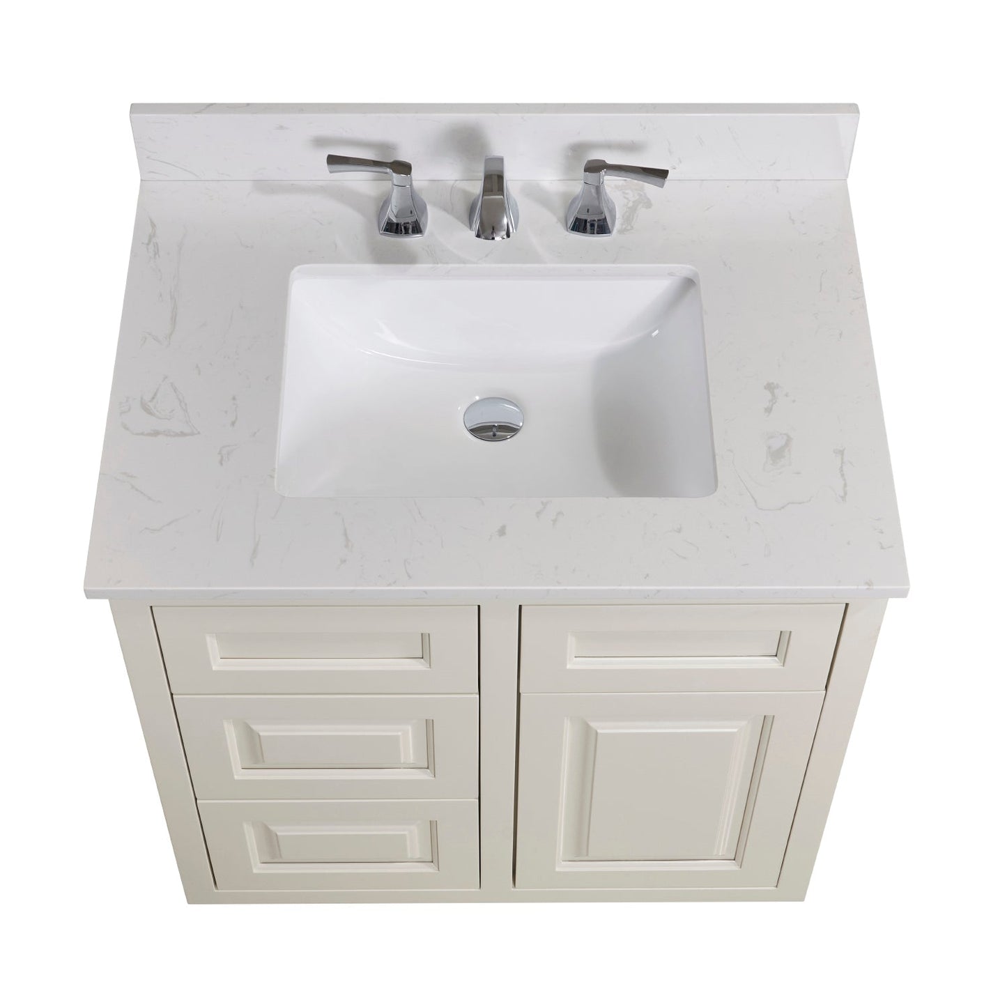 31" Composite Stone Vanity Top in Jazz White with White Sink