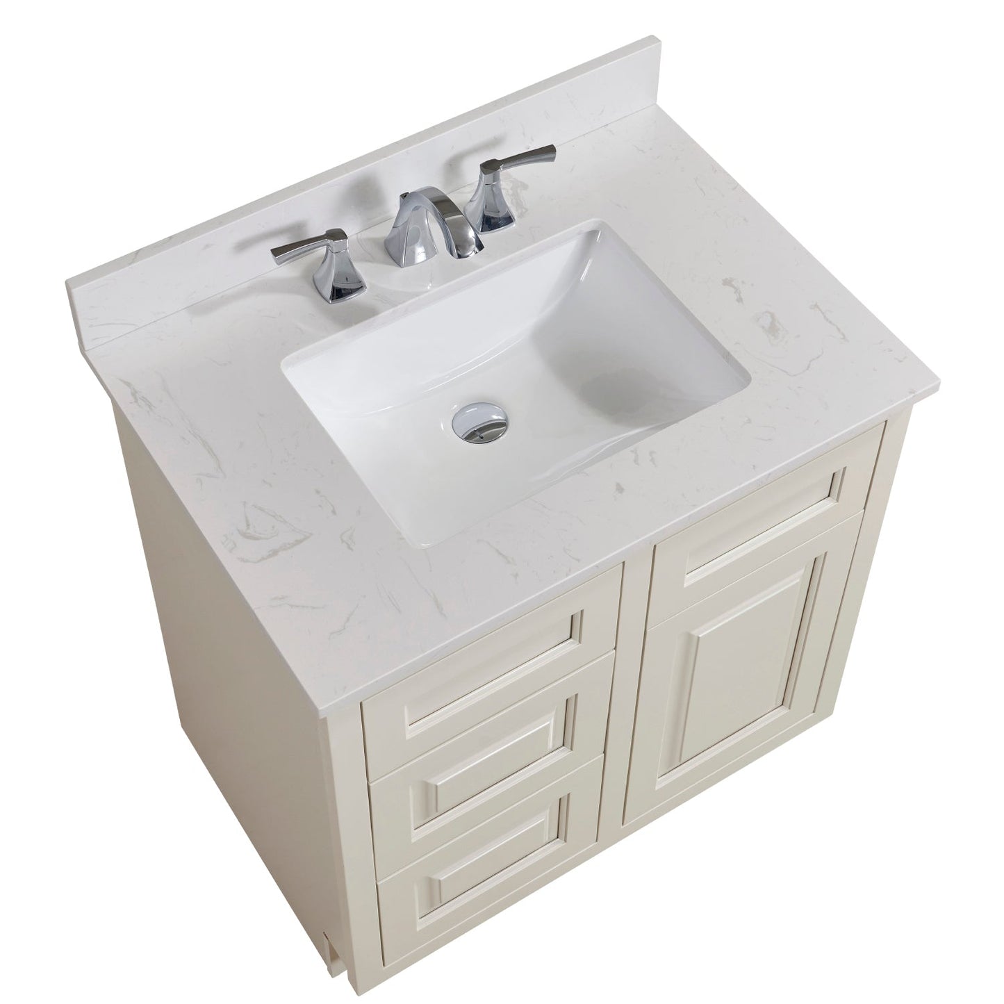 31" Composite Stone Vanity Top in Jazz White with White Sink