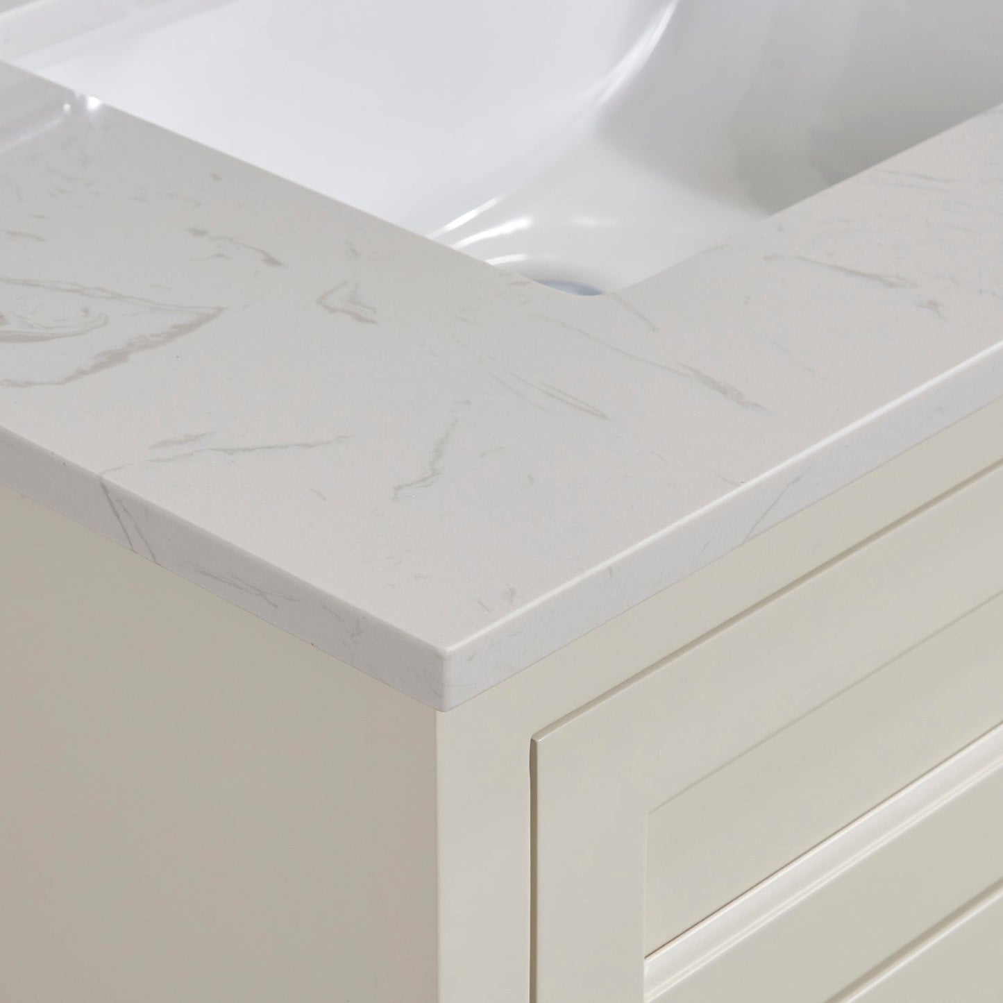 31" Composite Stone Vanity Top in Jazz White with White Sink