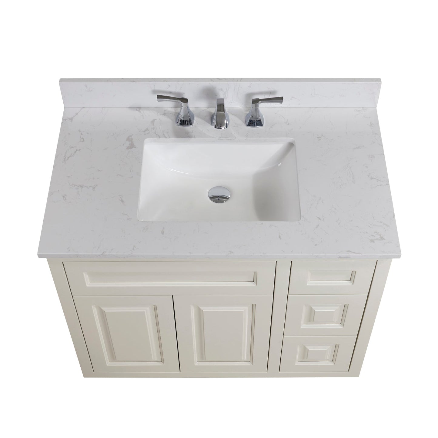37" Composite Stone Vanity Top in Jazz White with White Sink