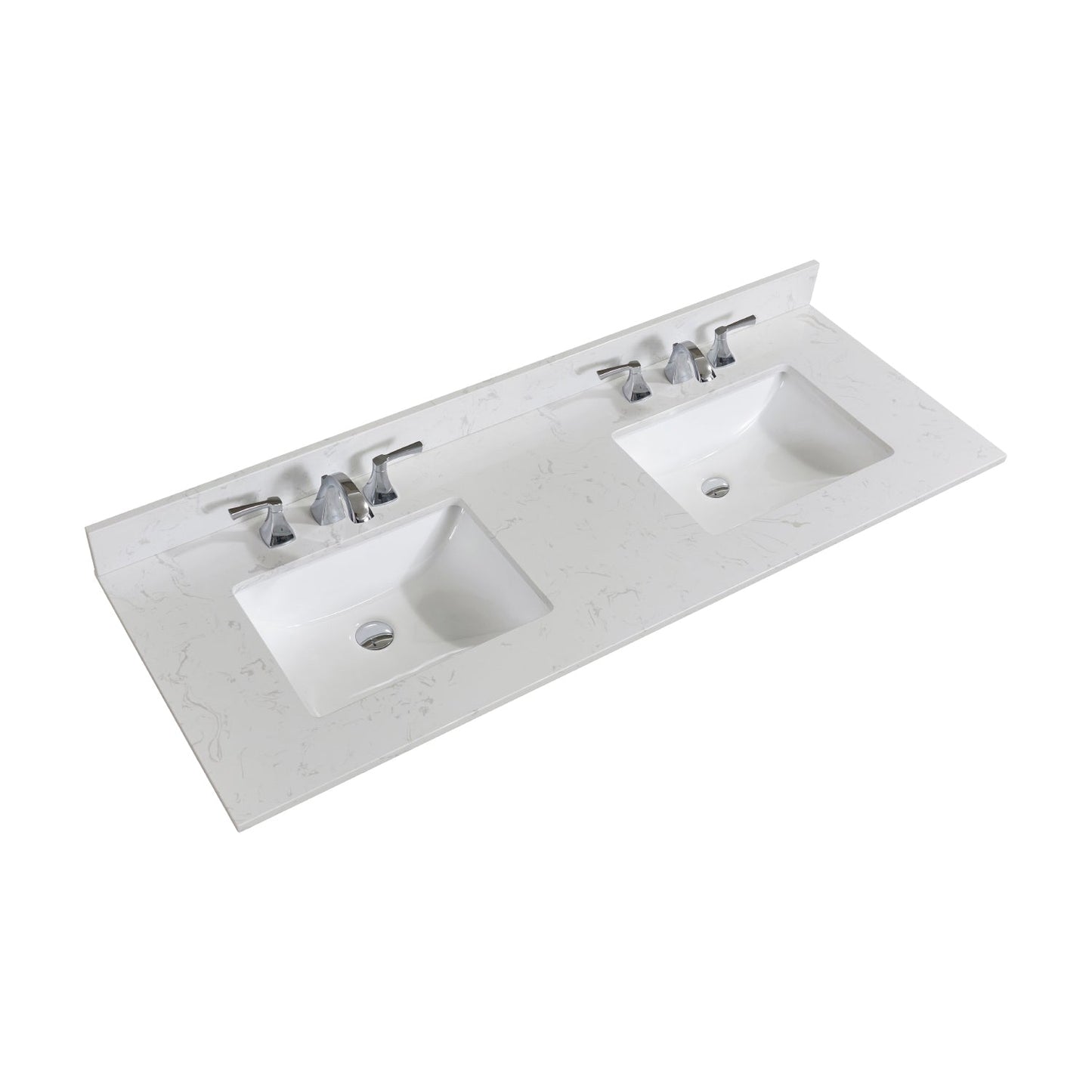 61" Composite Stone Vanity Top in Jazz White with White Sink