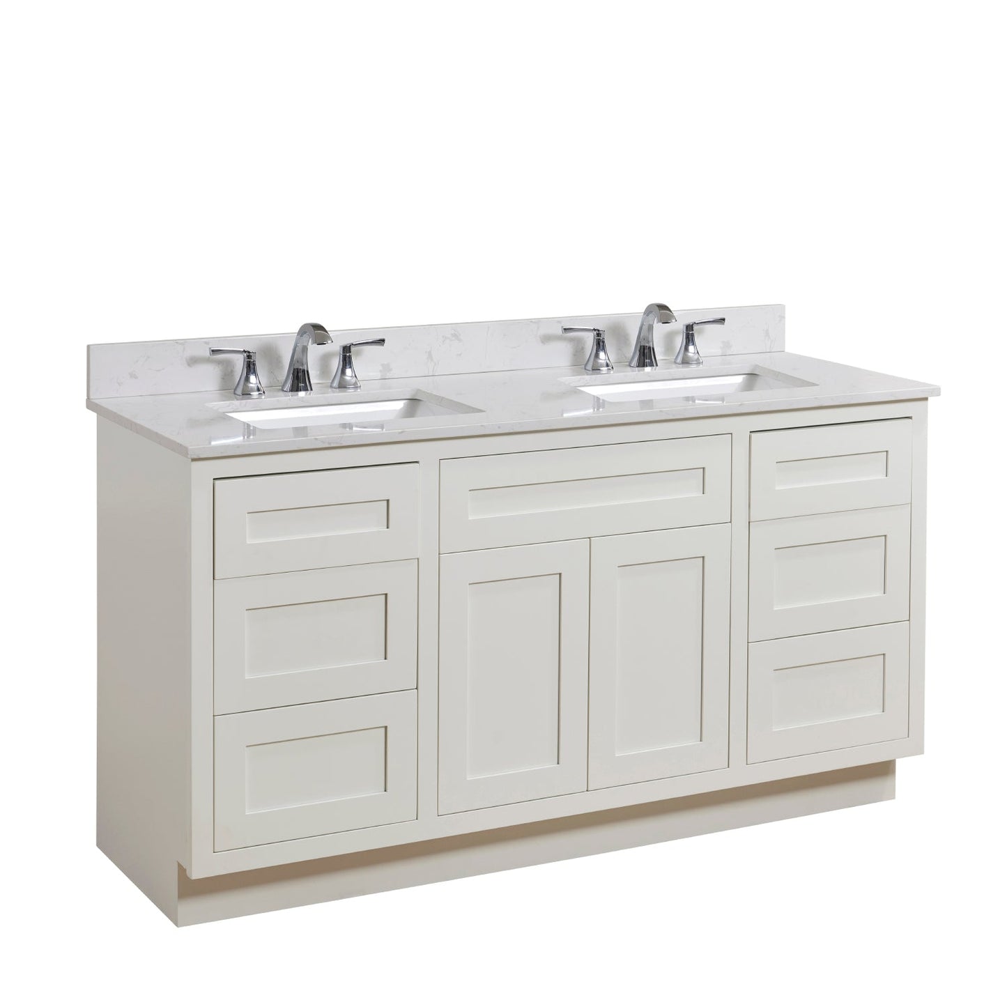 61" Composite Stone Vanity Top in Jazz White with White Sink