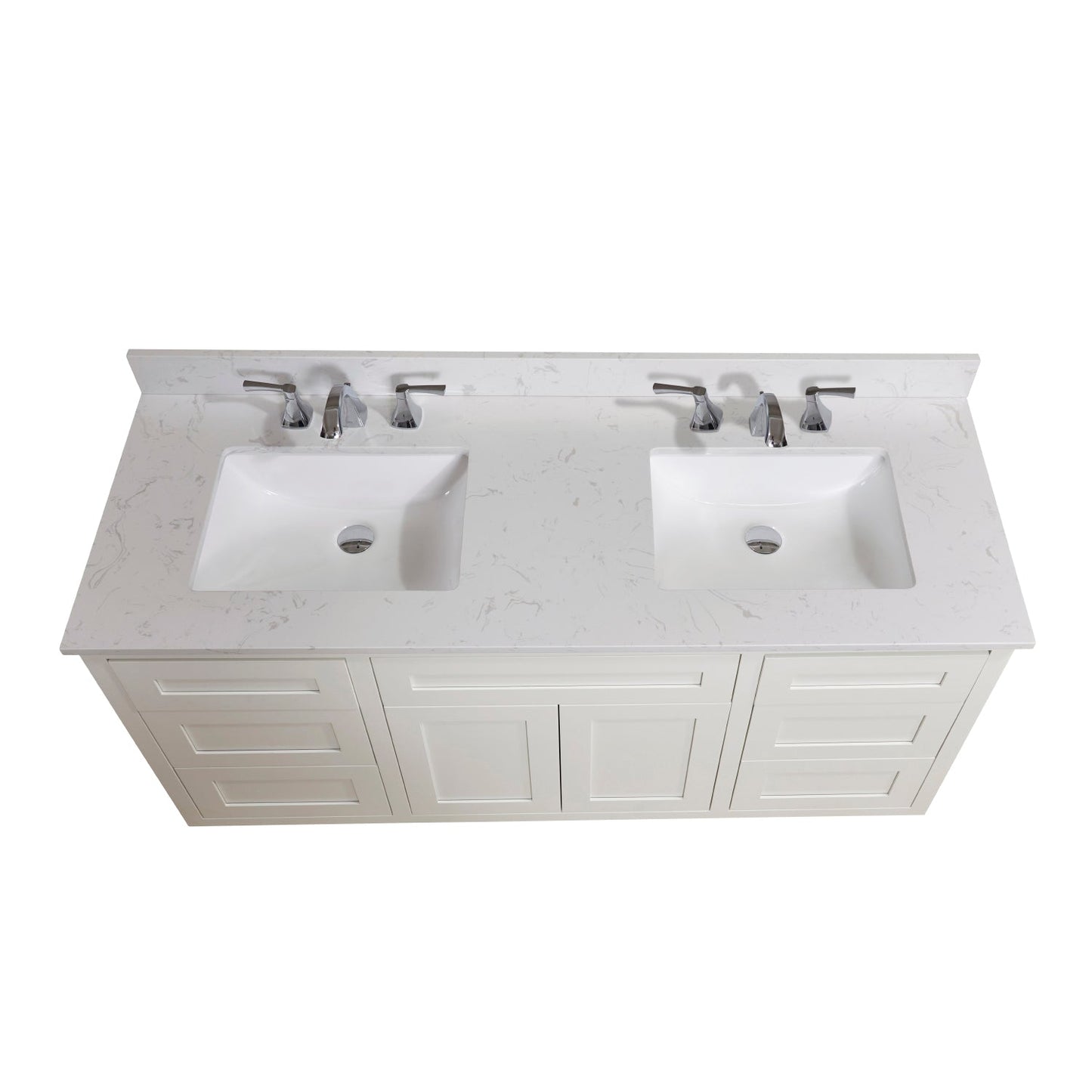 61" Composite Stone Vanity Top in Jazz White with White Sink