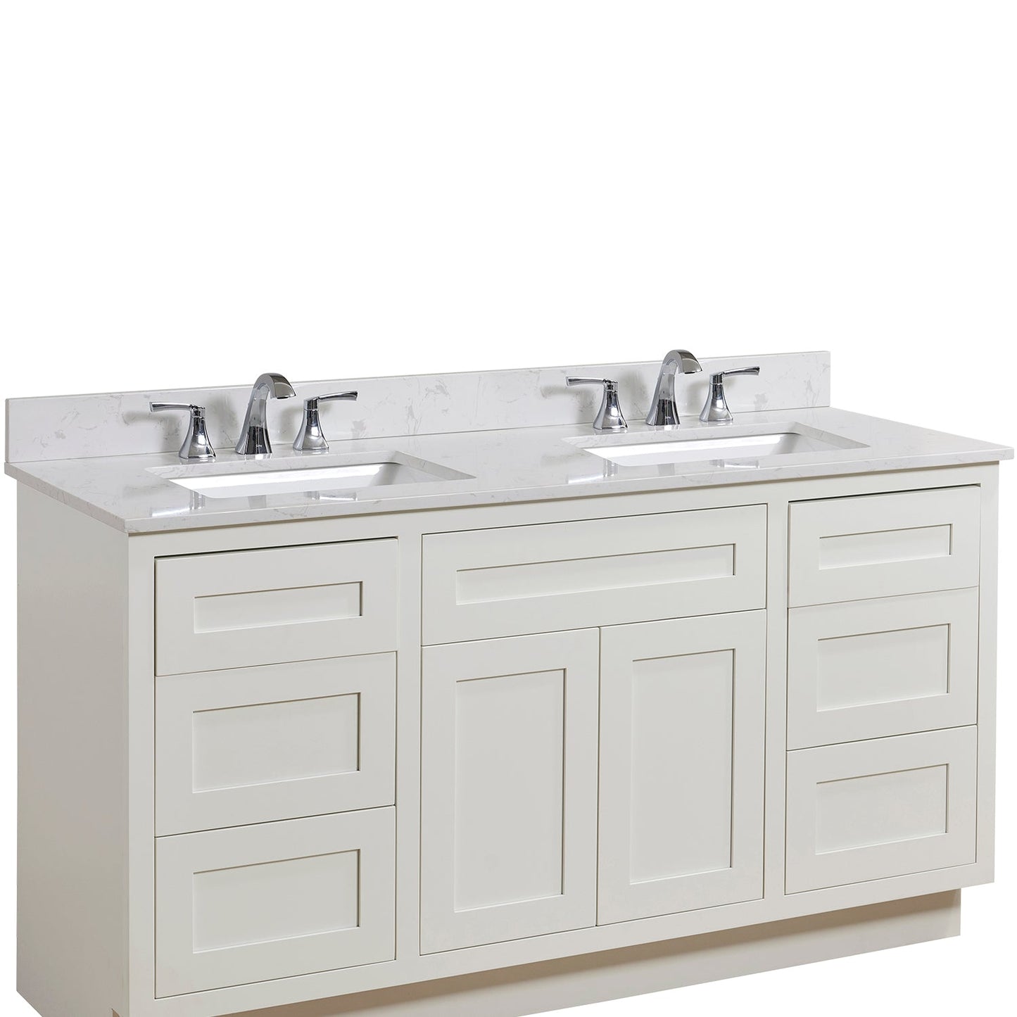 61" Composite Stone Vanity Top in Jazz White with White Sink