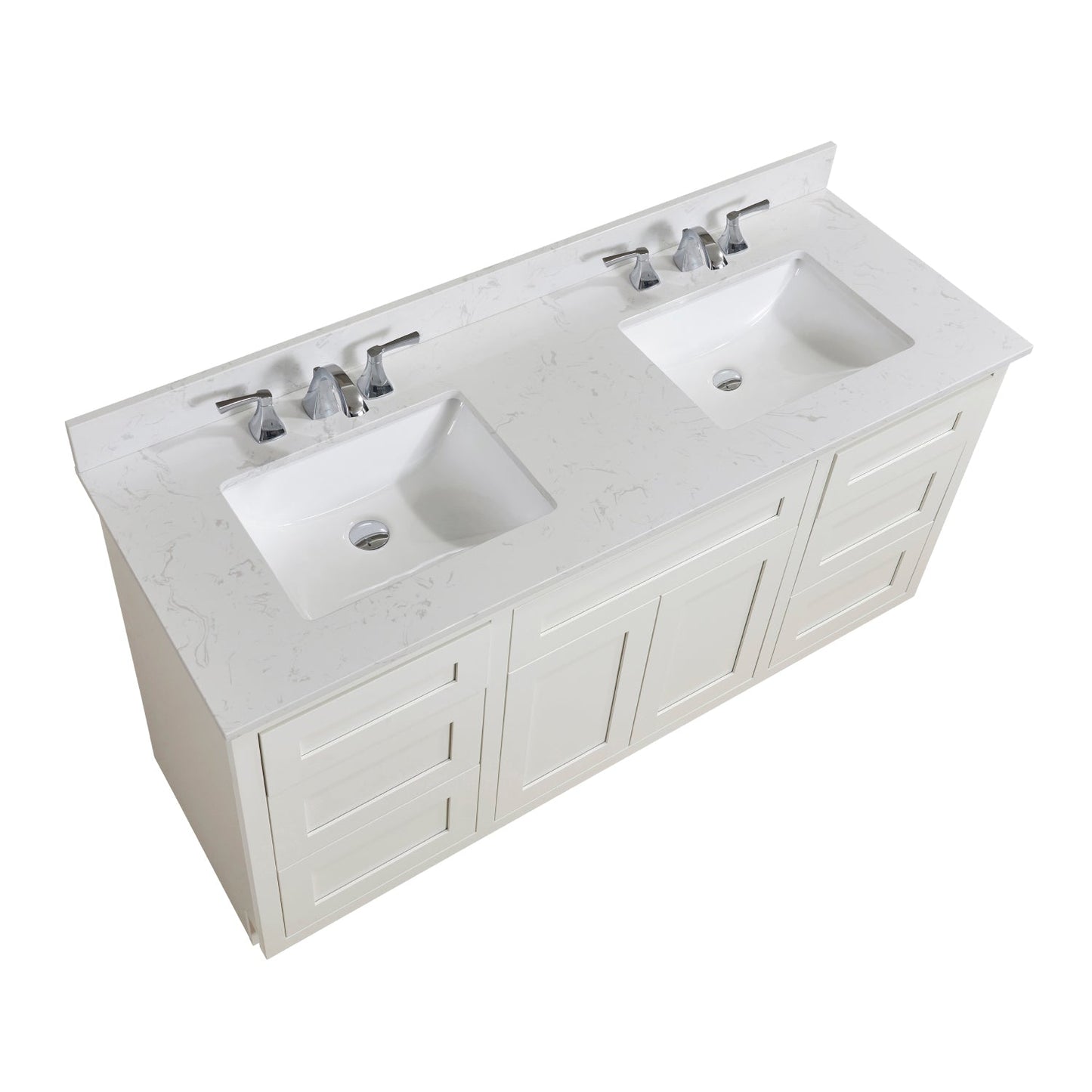 61" Composite Stone Vanity Top in Jazz White with White Sink