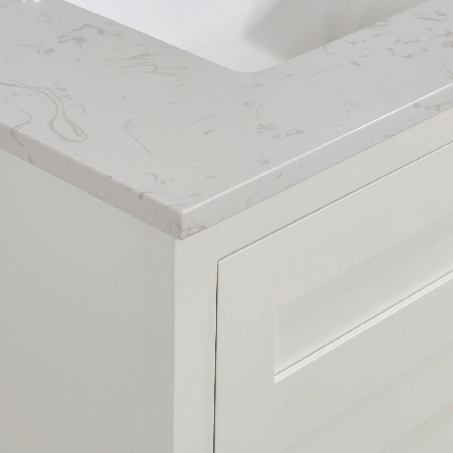 61" Composite Stone Vanity Top in Jazz White with White Sink