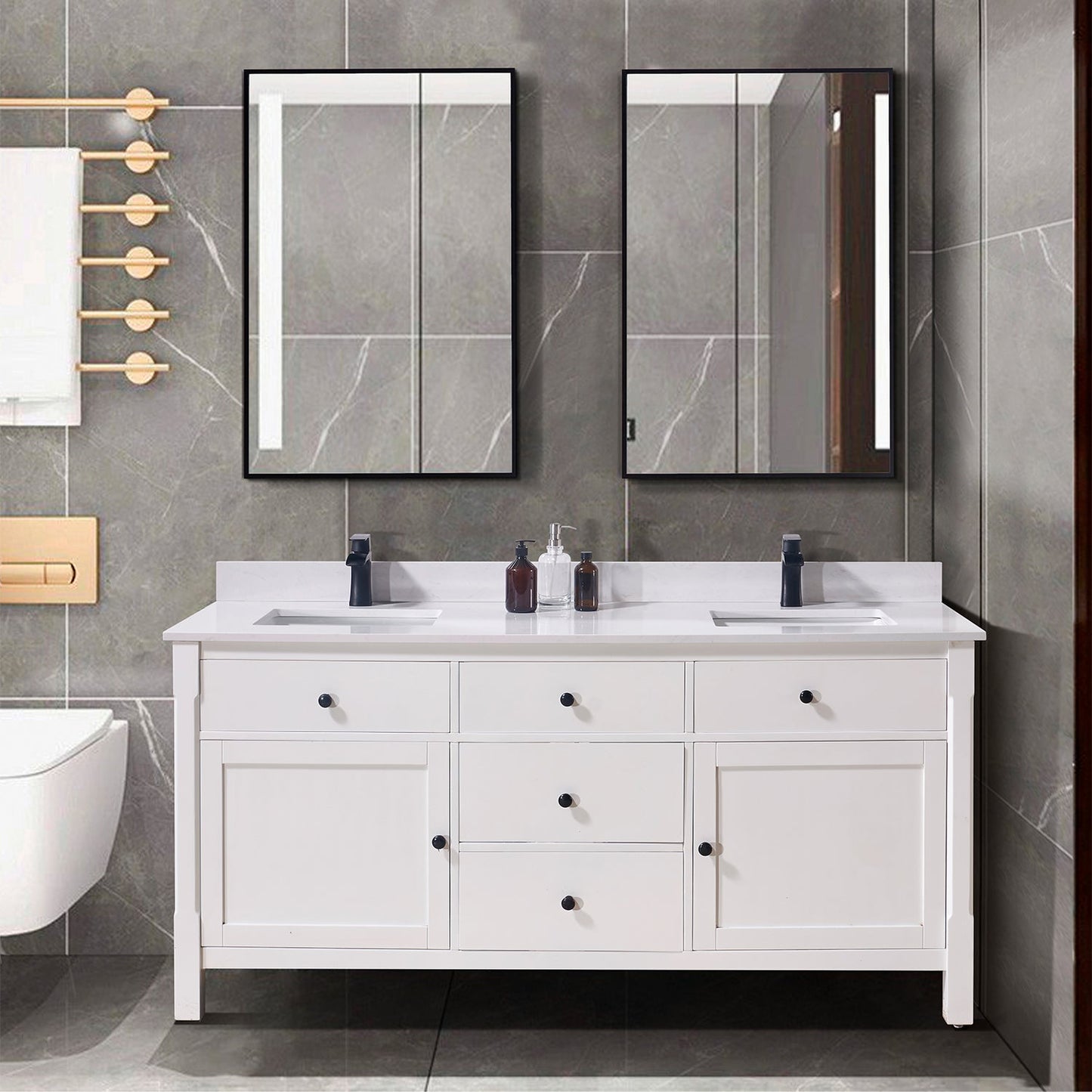 73" Composite Stone Vanity Top in Jazz White with White Sink