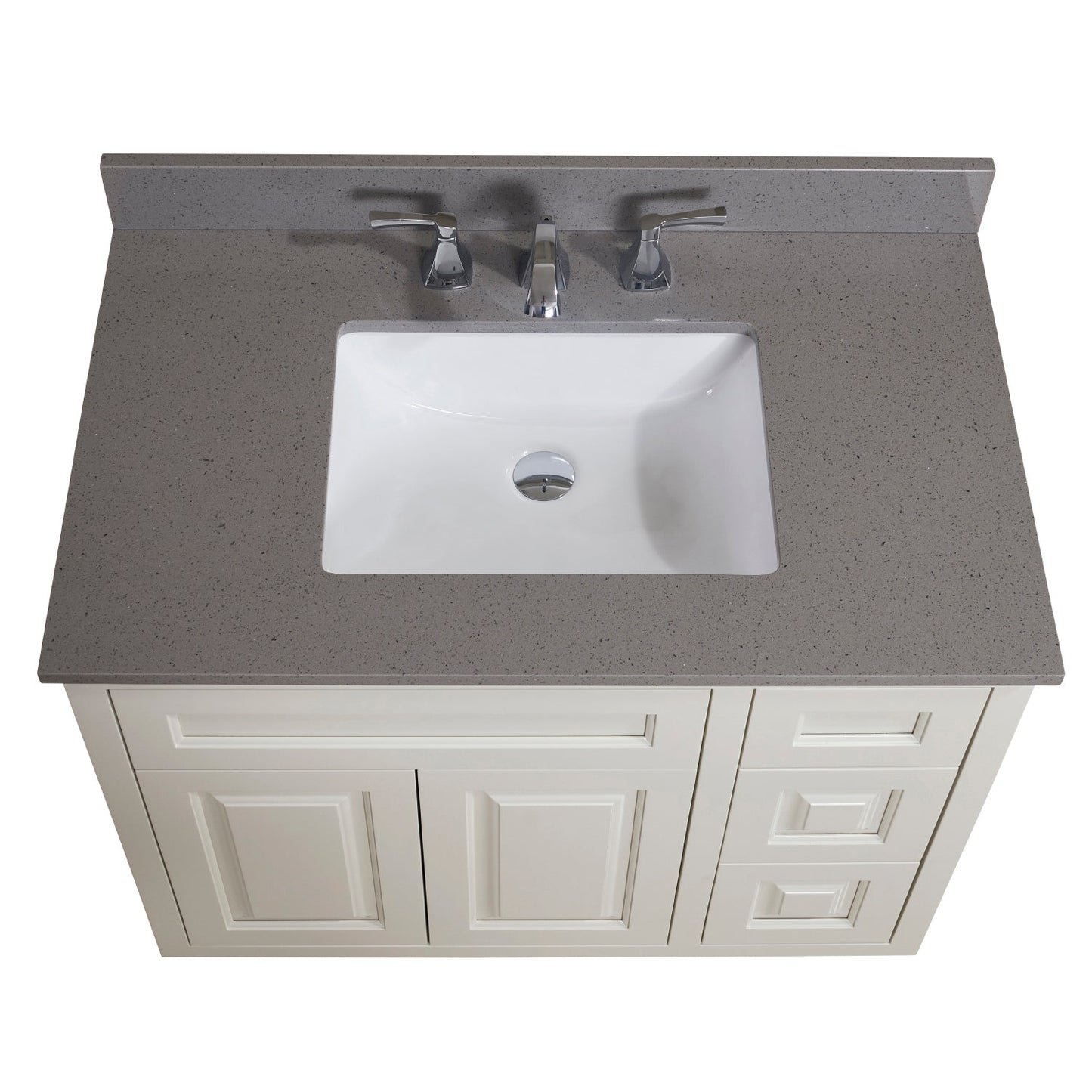 37" Mountain Gray/Polished Engineered Marble Bathroom Vanity Top with White Sink