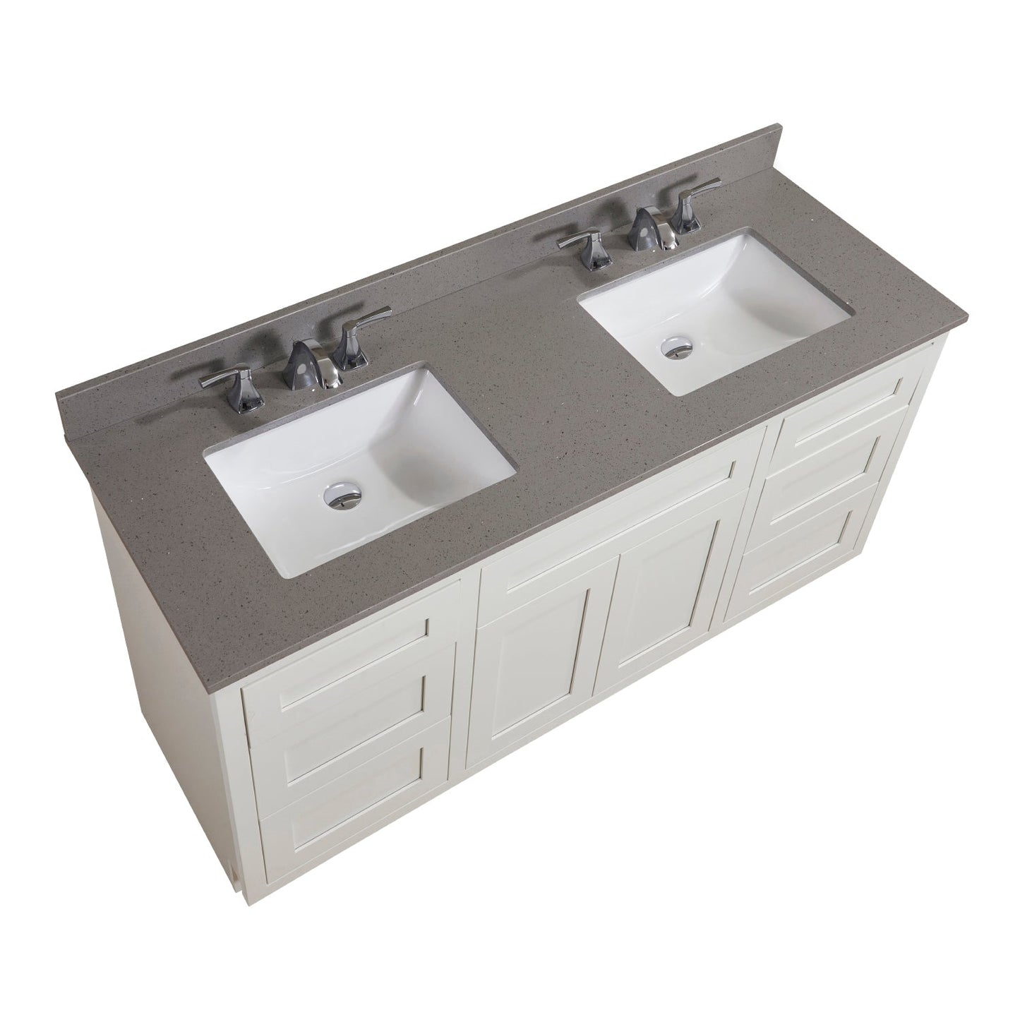 61" Mountain Gray/Polished Engineered Marble Bathroom Vanity Top with White Sink