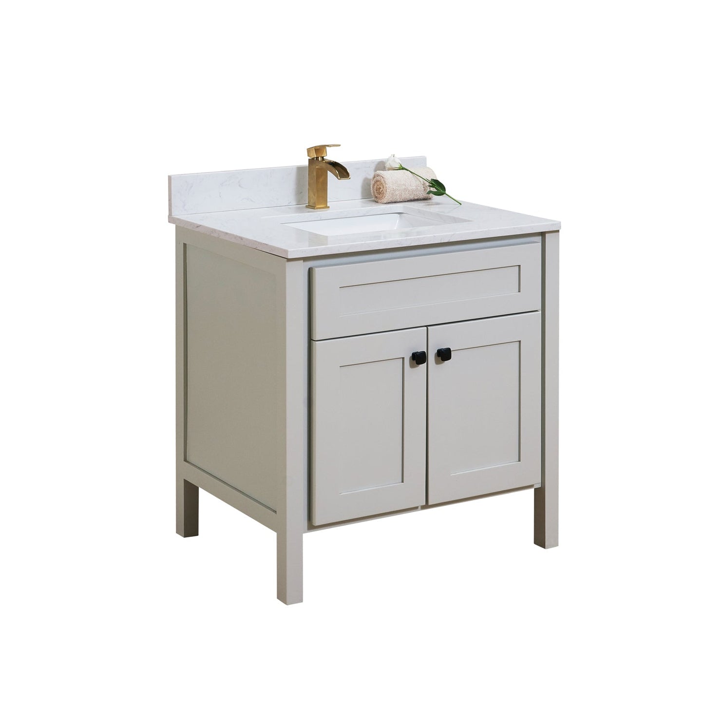 31" Composite Stone Vanity Top in Aosta White with White Sink