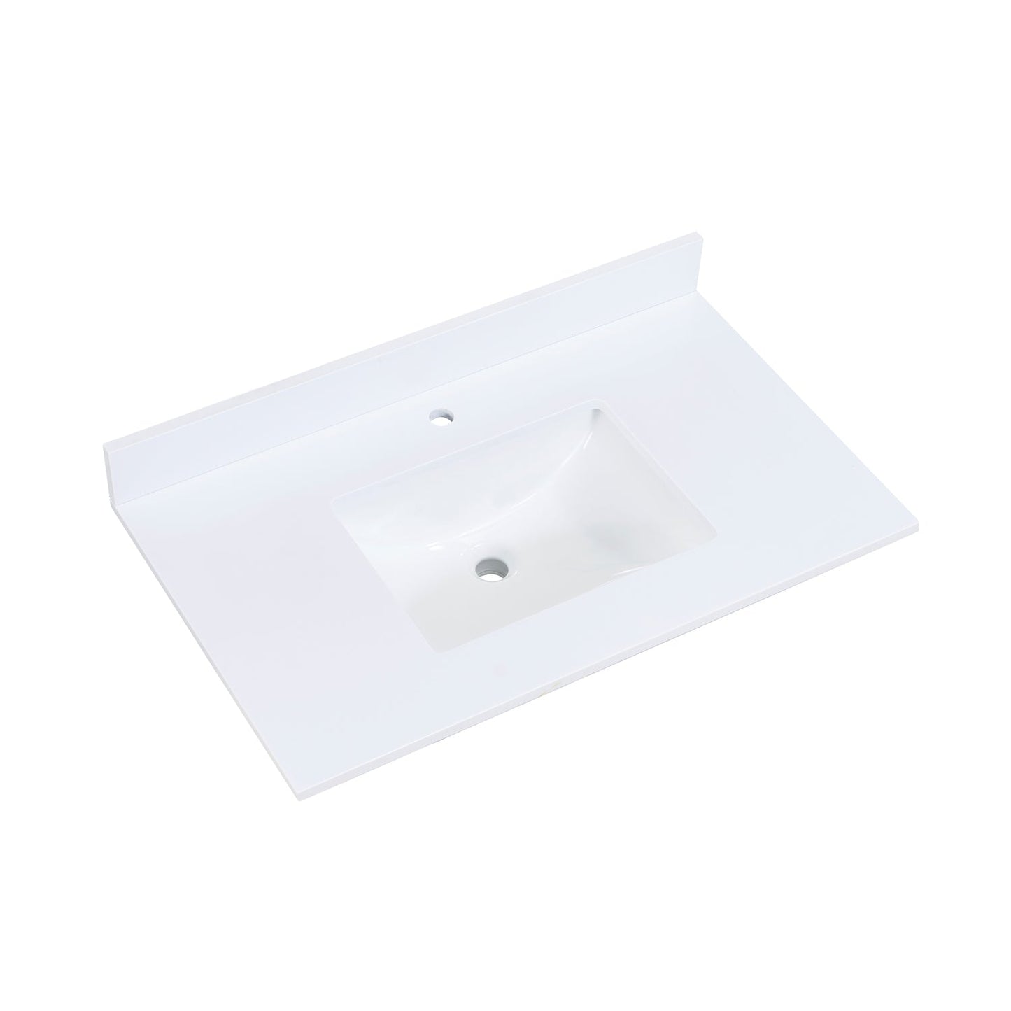 37" Composite Stone Vanity Top in Snow White with White Sink