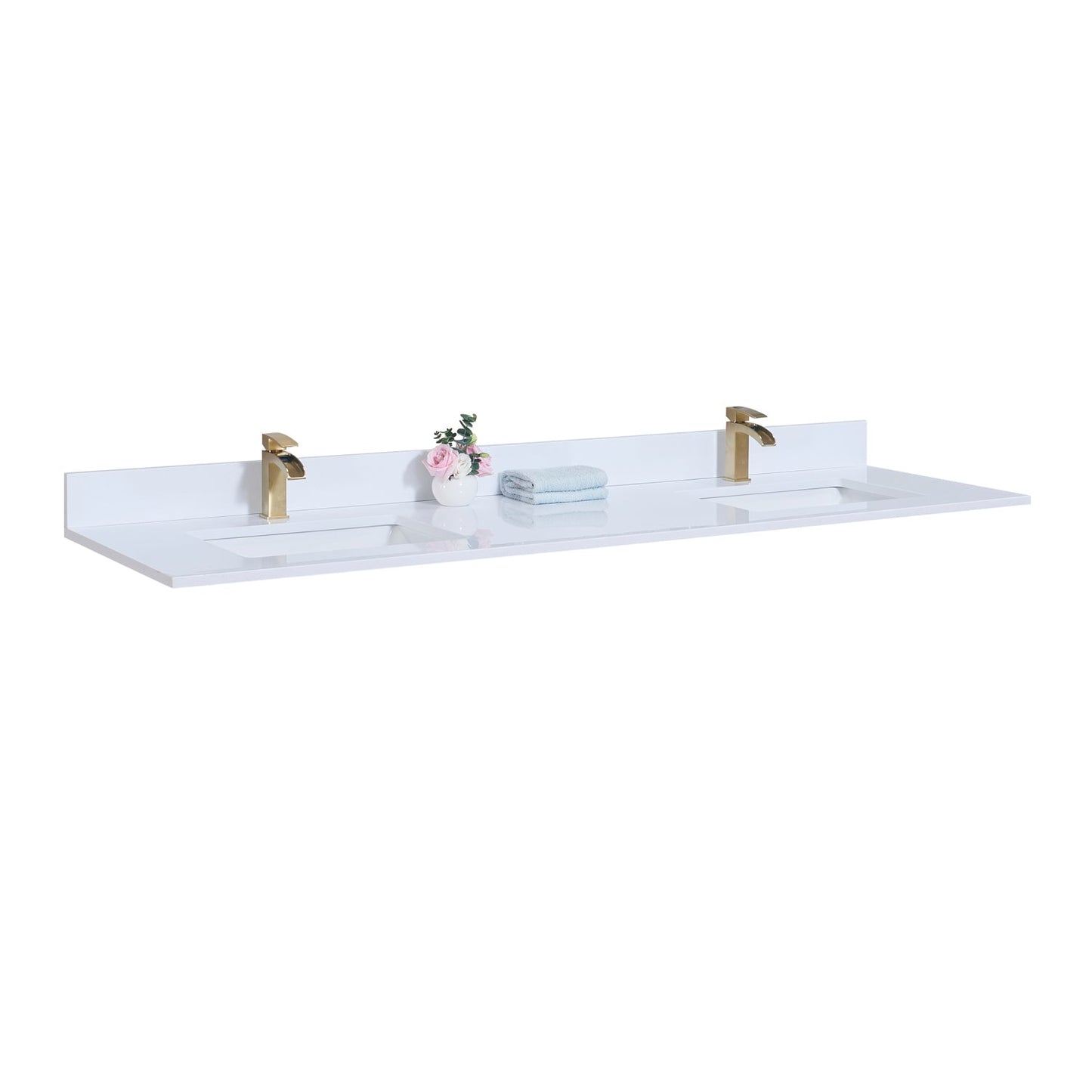 72" Composite Stone Vanity Top in Snow White with White Sink
