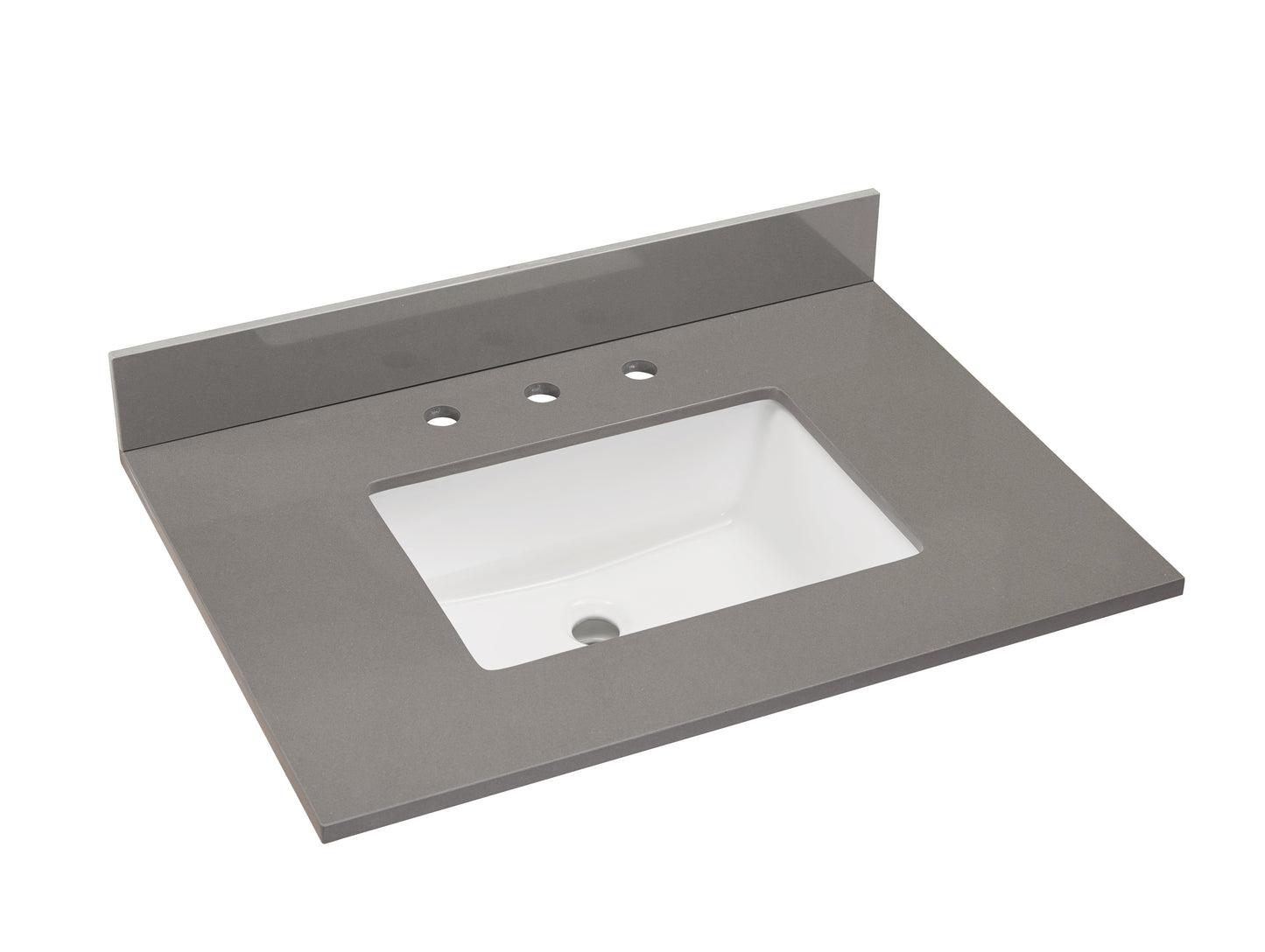 31" Composite Stone Vanity Top In Concrete Grey with White Sink