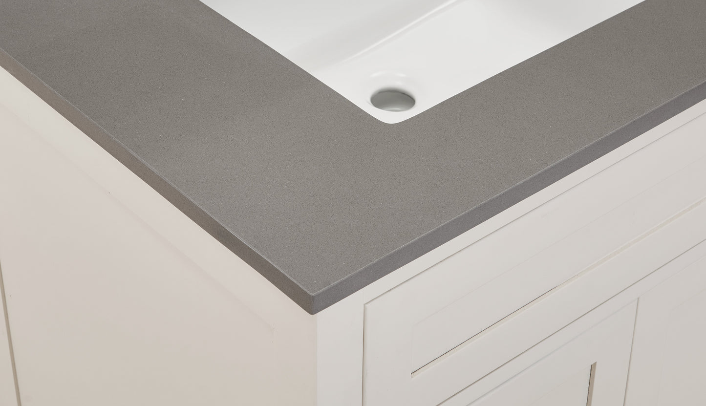 31" Composite Stone Vanity Top In Concrete Grey with White Sink