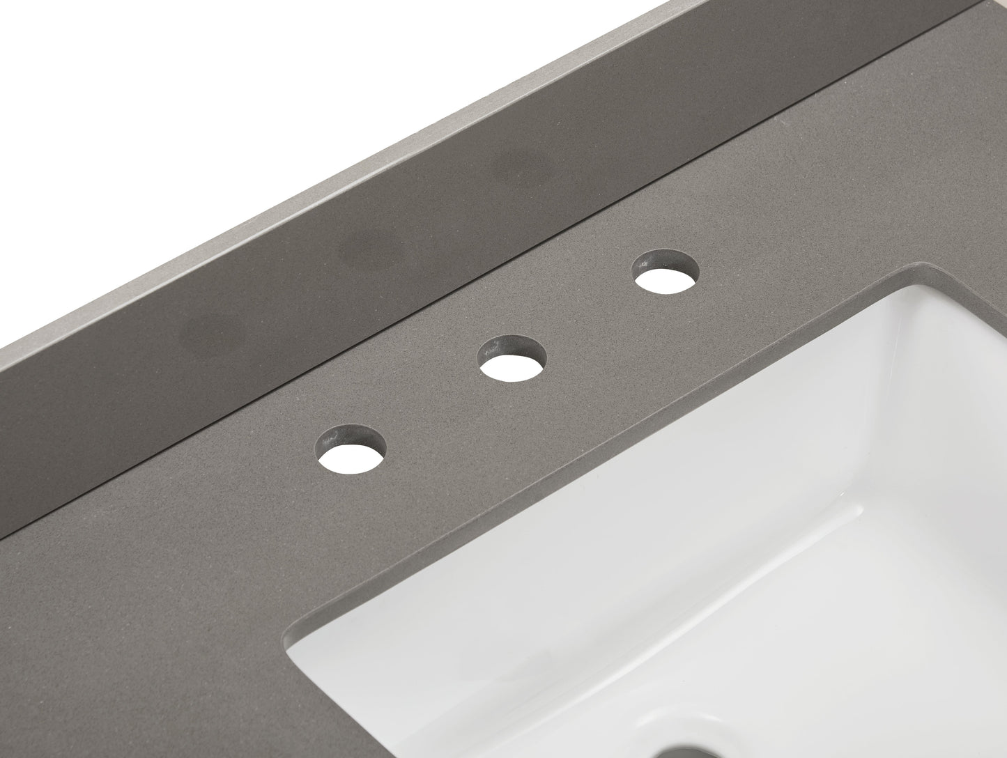 31" Composite Stone Vanity Top In Concrete Grey with White Sink