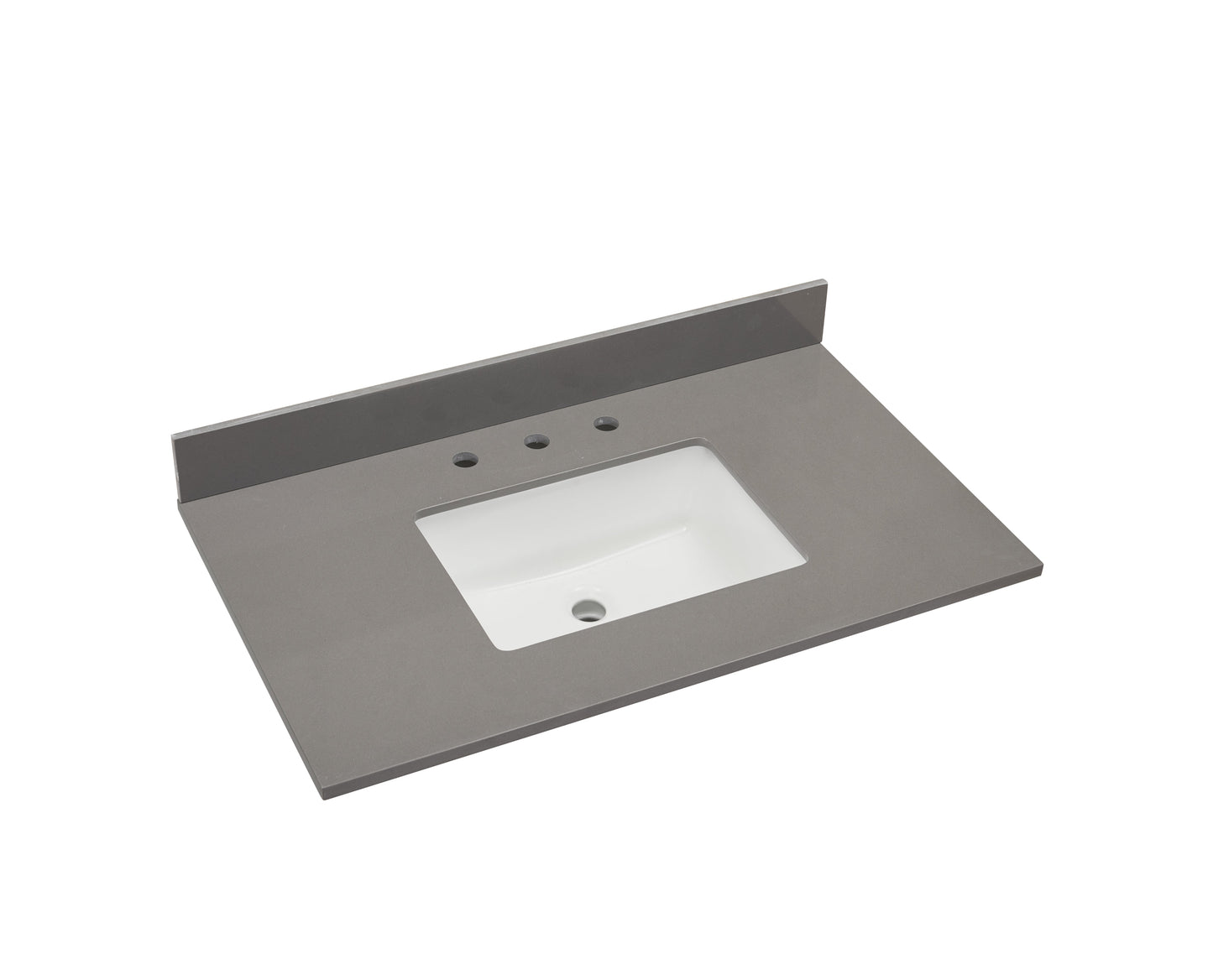 37" Composite Stone Vanity Top in Concrete Grey with White Sink
