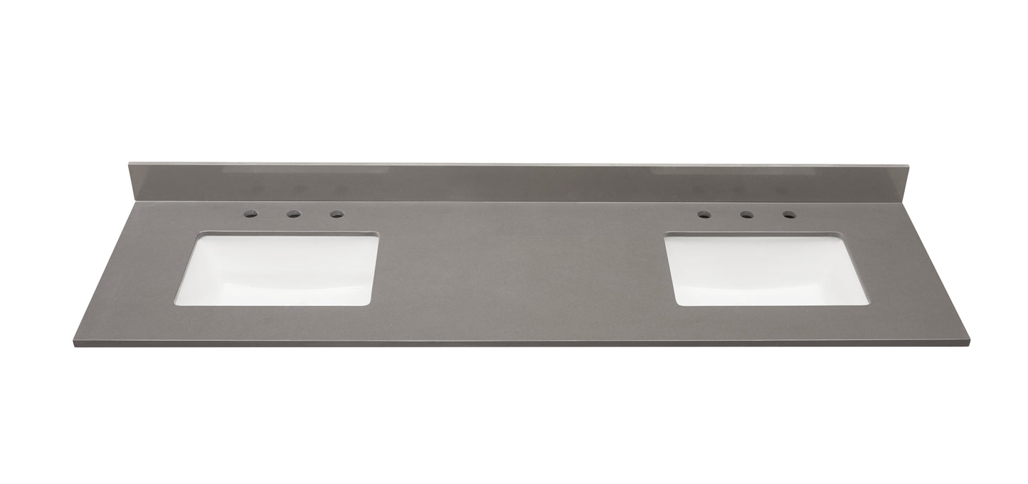 67" Composite Stone Vanity Top in Concrete Grey with White Sink