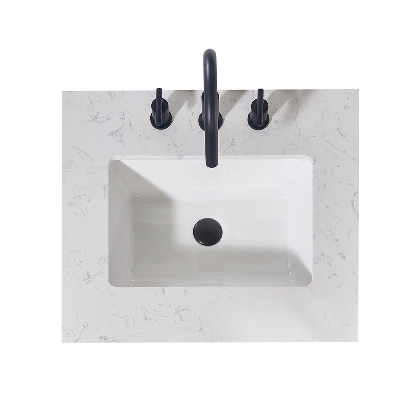 24" Composite Stone Vanity Top in Aosta White Apron with White Sink